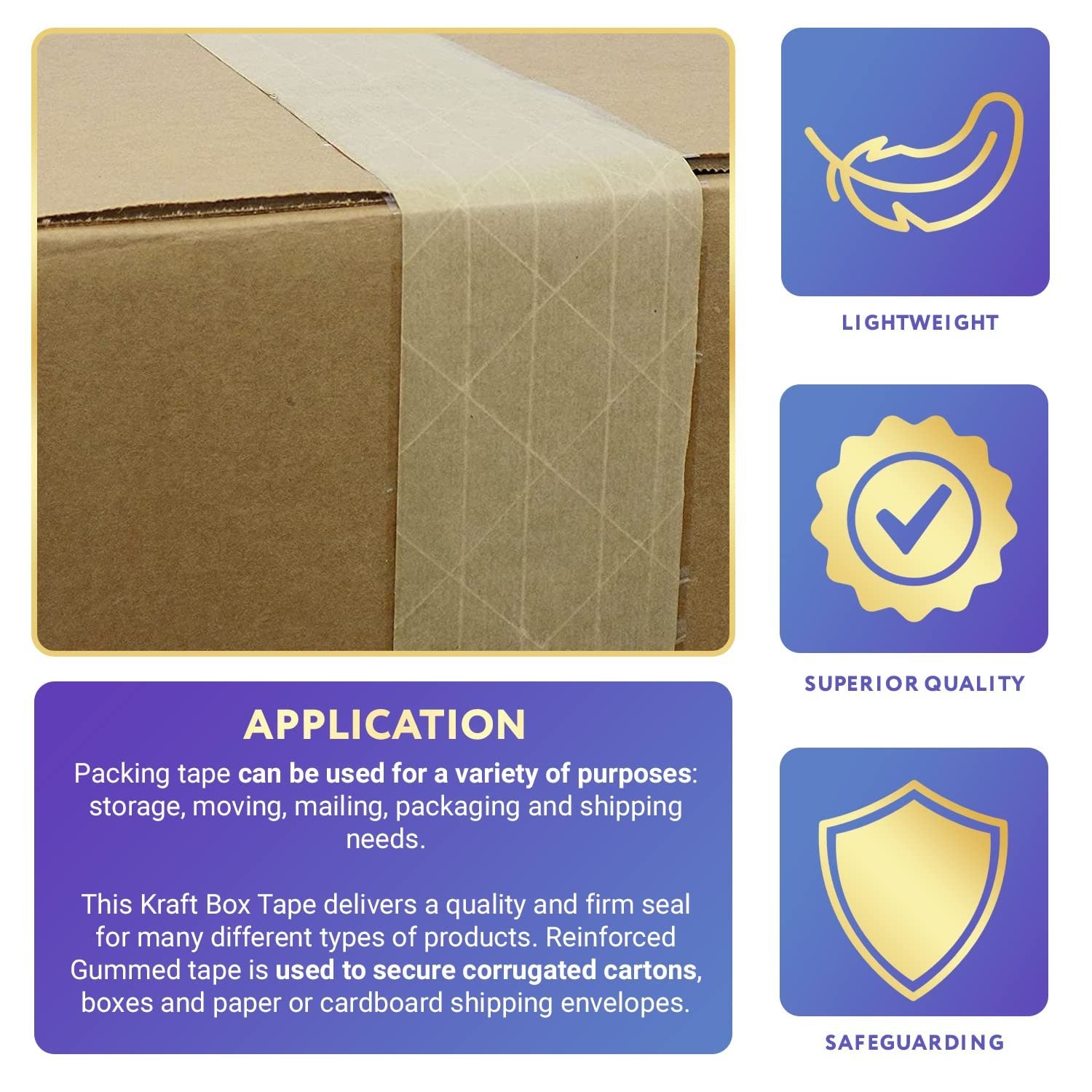 Pack of 6 Reinforced Water Activated Tapes 3" x 500'. Gummed Tape for Corrugated Cartons. Kraft Box Tape with Permanent Adhesion. Paper Tape for Packa