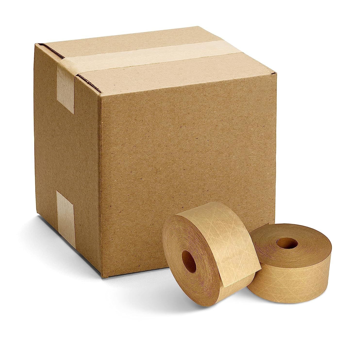 Pack of 8 Reinforced Water Activated Tapes 2.75" x 375'. Gummed Tape for Corrugated Cartons. Kraft Box Tape with Permanent Adhesion. Paper Tape for Pa