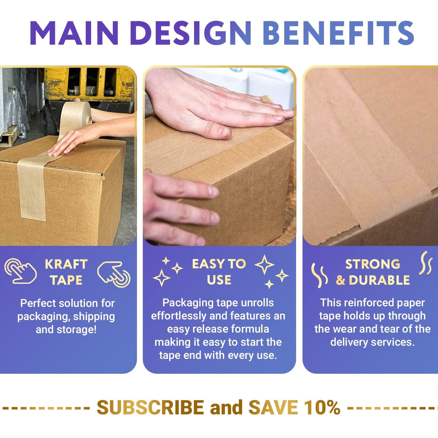 Pack of 8 Reinforced Water Activated Tapes 2.75" x 375'. Gummed Tape for Corrugated Cartons. Kraft Box Tape with Permanent Adhesion. Paper Tape for Pa