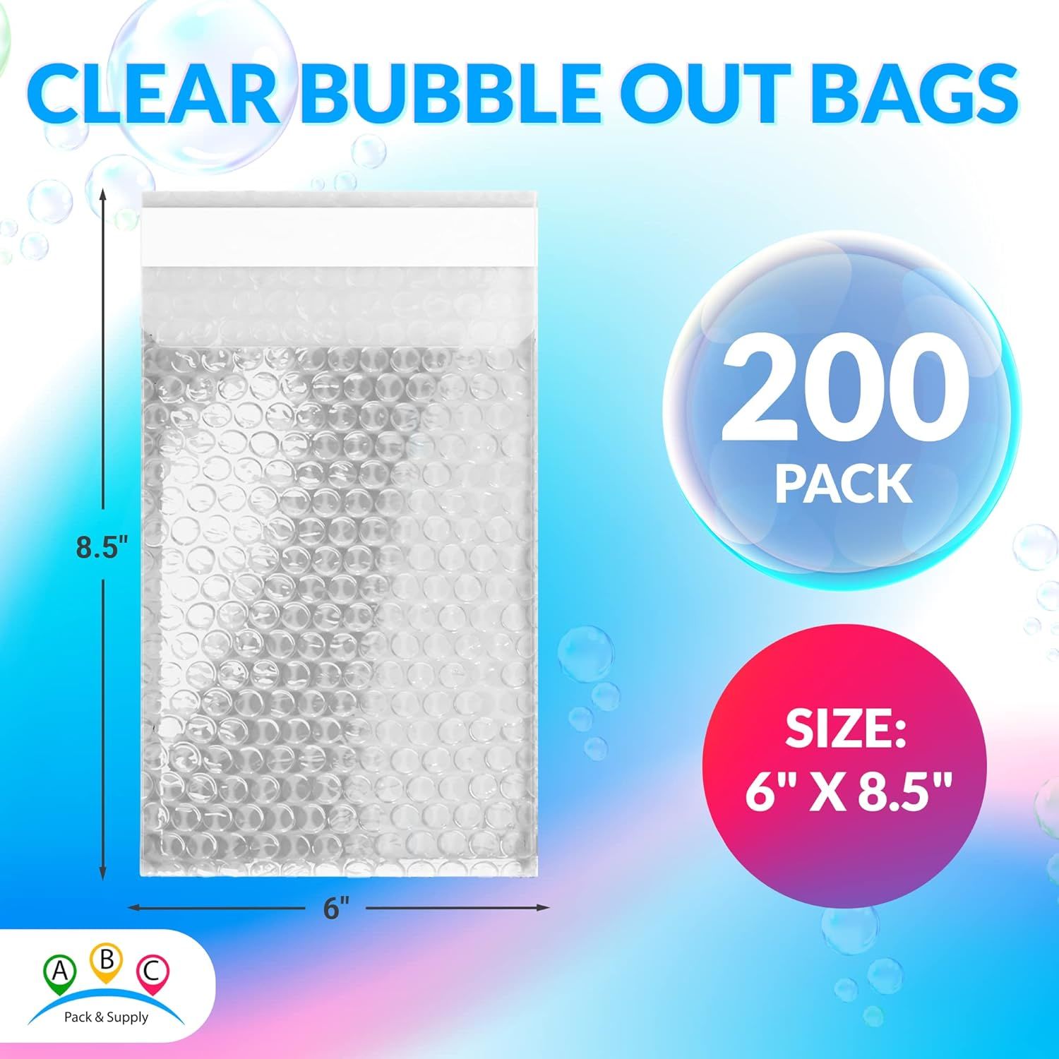 Clear Bubble Out Bags 6 x 8.5; Packaging Bubble Bags for Shipping Pack of 200; Polyethylene Self Seal Bubble Pouches; Bubble Packaging Bags with 3/16'