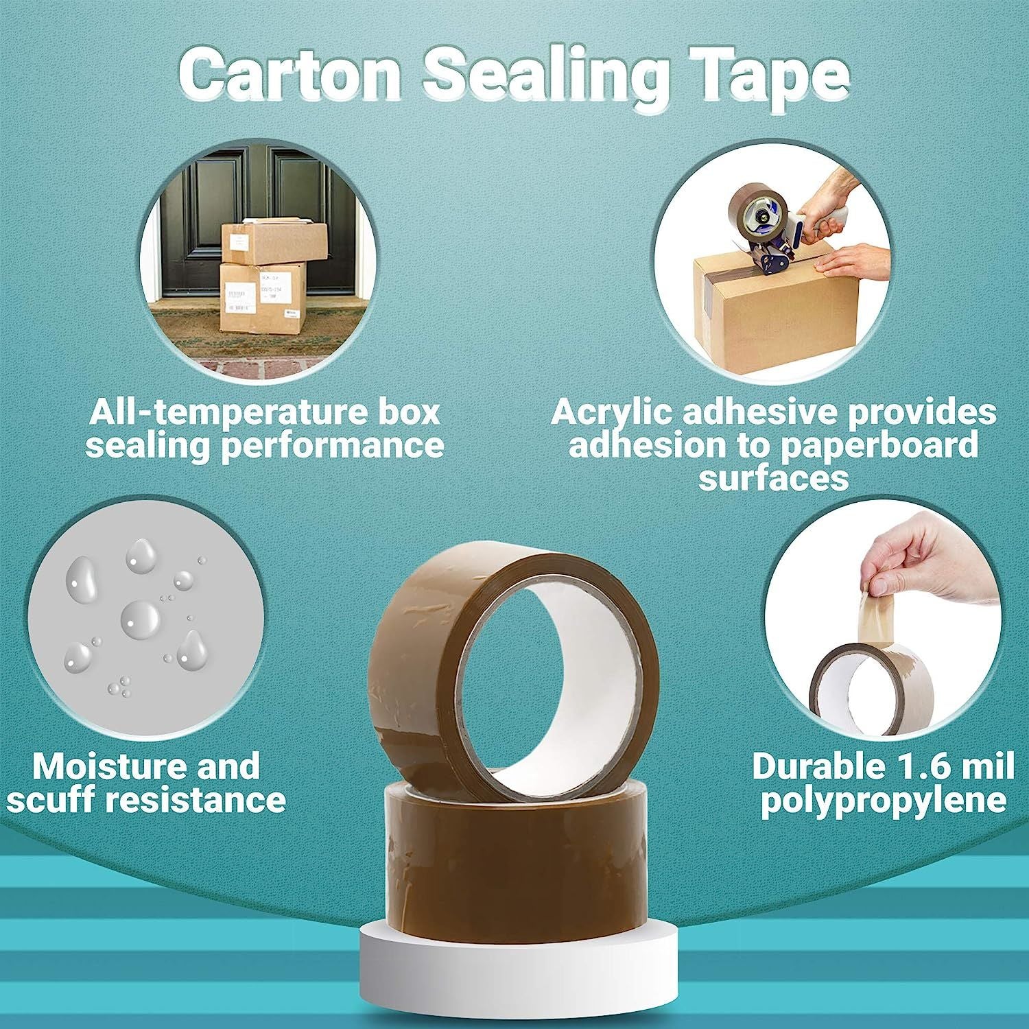 36 Rolls of Tan Carton Sealing Tape 2" x 55 yds. Thickness 1.6 Mil. Acrylic Packaging Tape for Wrapping; Packing; Shipping; Moving Boxes. Acrylic Emul