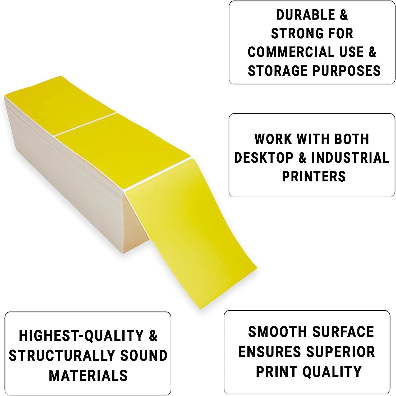 4000 Pack Thermal Transfer Fanfold Labels 4" x 6" Yellow. Perforated Self-Adhesive Rolls. Mailing Postage. Printing Paper. Blank for Shipping; barcodi