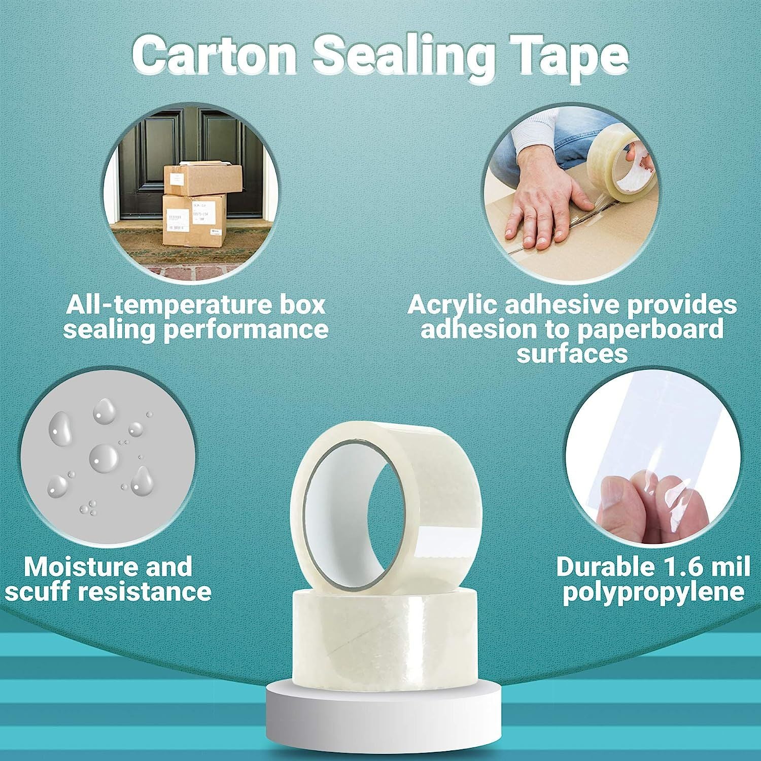 36 Rolls of Carton Sealing Tape 2' x 55 Yards. Thickness 1.6 Mil. Polypropylene Pressure Sensitive Tape for Wrapping; Packing; Shipping; Moving Boxes.