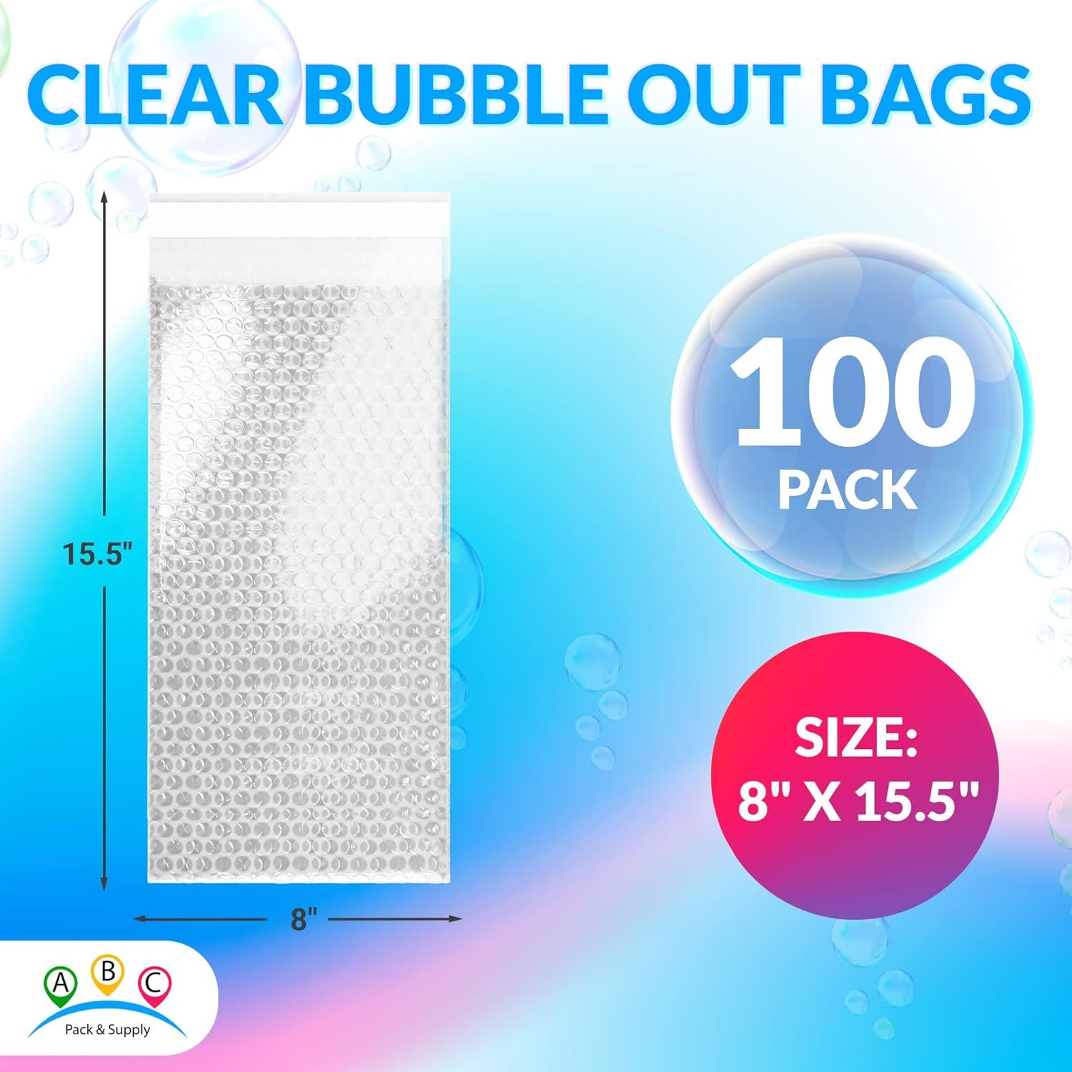 Clear Bubble Out Bags 8 x 15.5; Packaging Bubble Bags for Shipping Pack of 100; Polyethylene Self Seal Bubble Pouches; Bubble Packaging Bags with 3/16