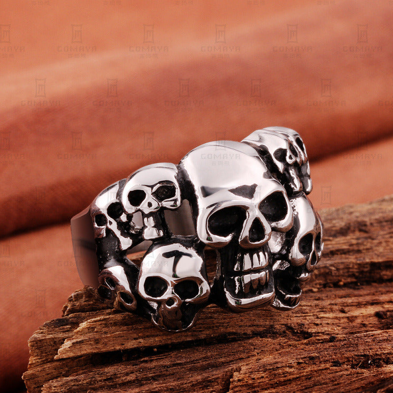 Plated Silver Ring New Popular Retro Personality Punk Multi-Skull Pure Argentum Hand Ornaments Jewelry for Men