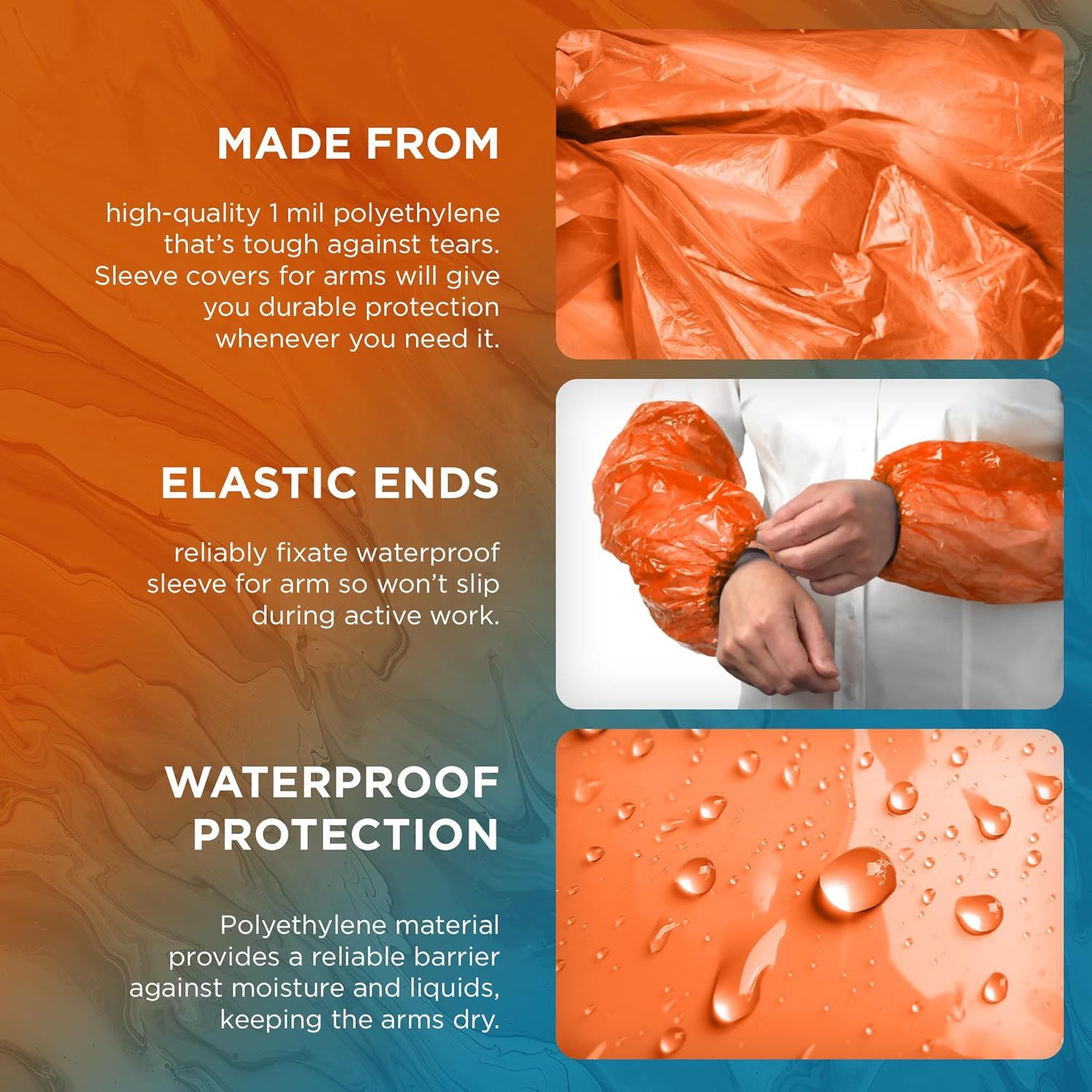 Disposable Oversleeves Protector 18". Waterproof Protective PE 1 mil Arm Covers.