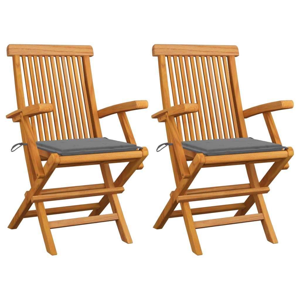 Patio Chairs with Gray Cushions 2 pcs Solid Teak Wood