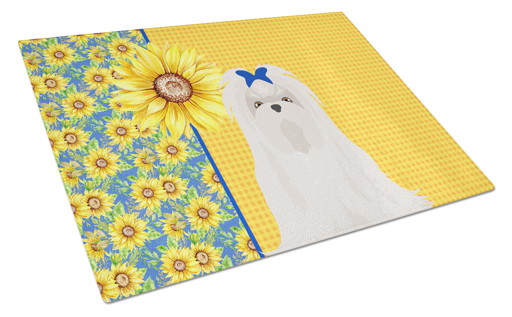 Summer Sunflowers Maltese Glass Cutting Board Decorative Tempered Glass Kitchen Cutting and Serving Board Large Size Chopping Board