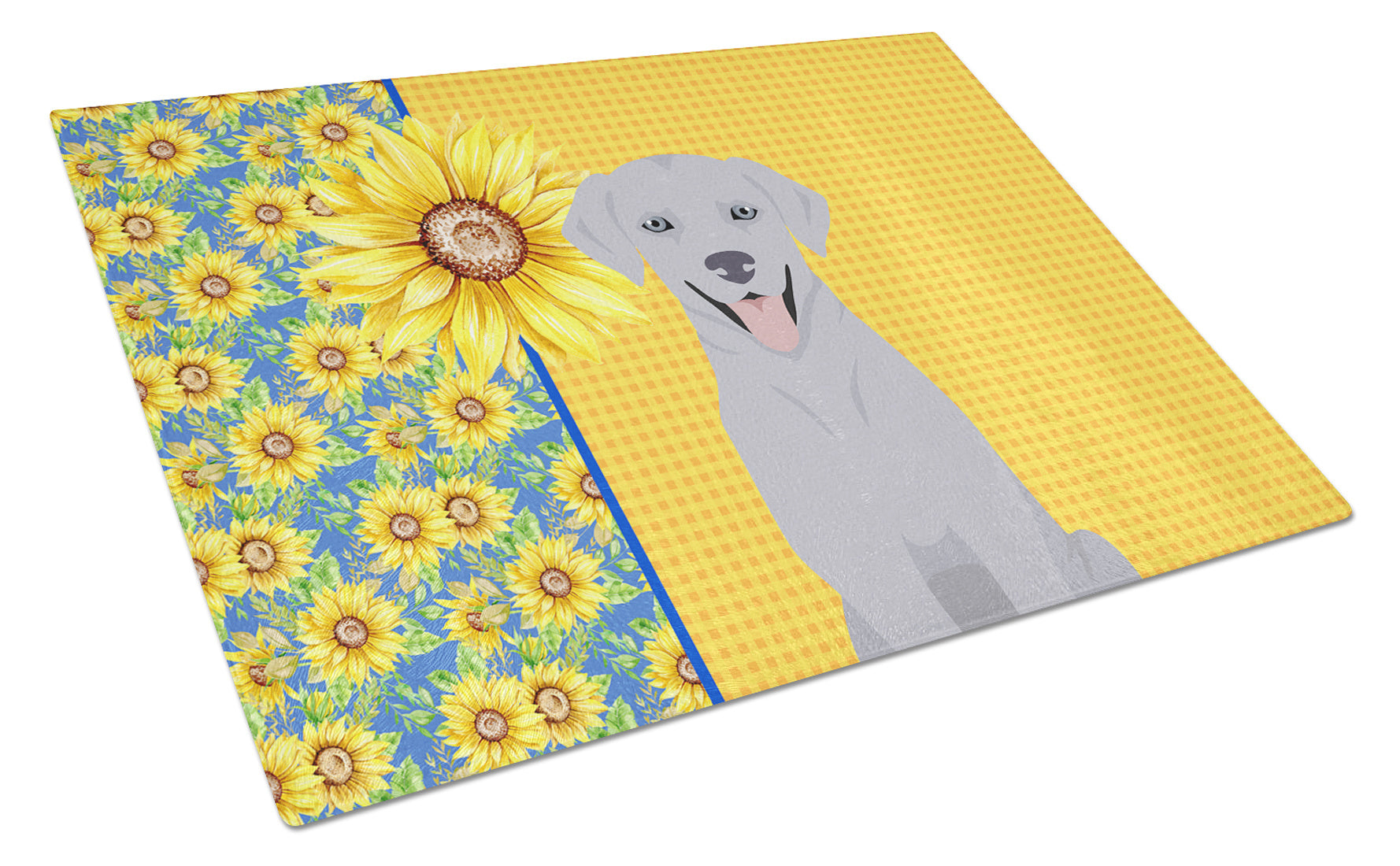Summer Sunflowers Silver Labrador Retriever Glass Cutting Board Decorative Tempered Glass Kitchen Cutting and Serving Board Large Size Chopping Board
