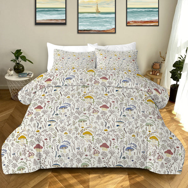 3 Pieces Mushroom Decoration Comforter Set Soft Bedding Set for Kids Down Alternative Twin Full Queen King Size