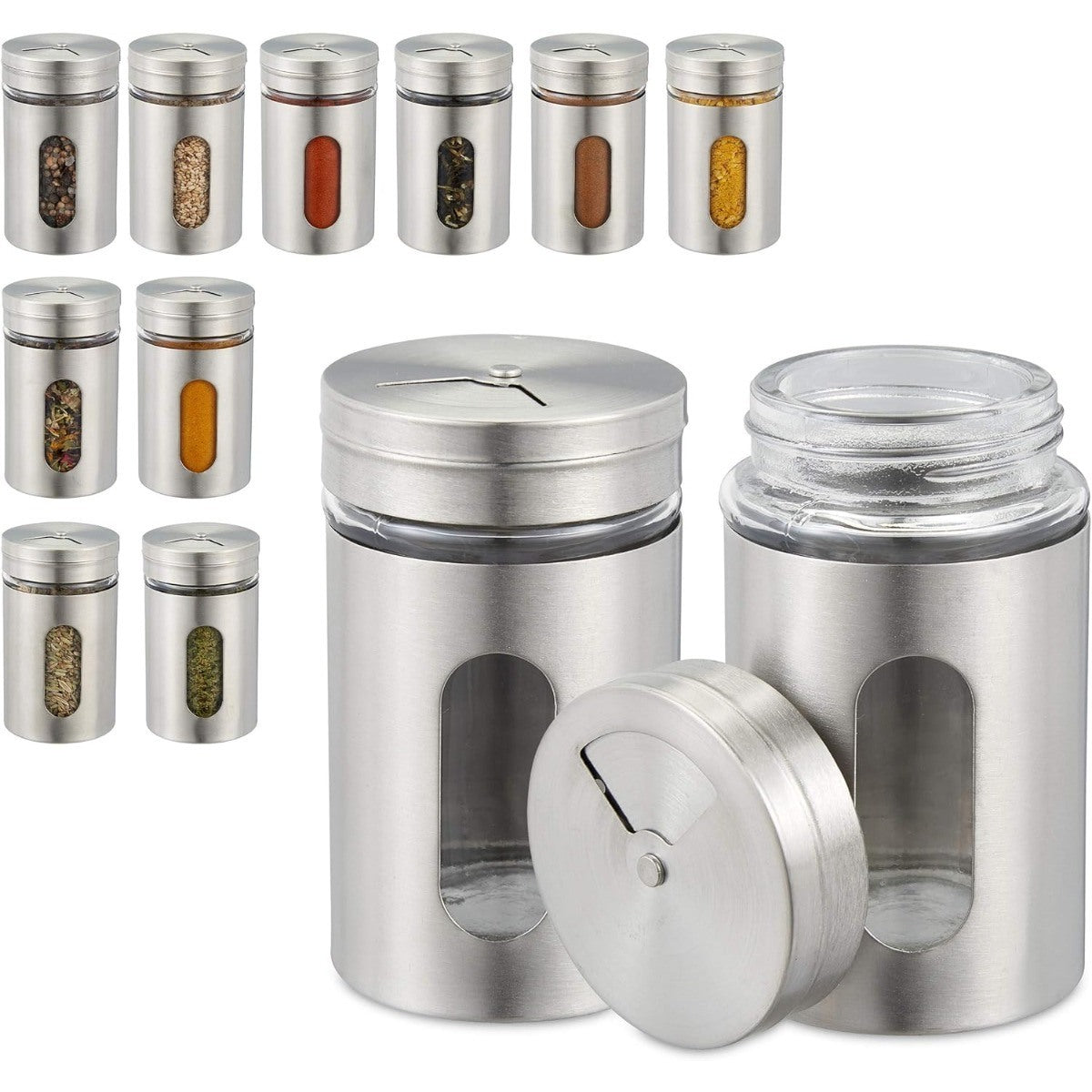 12 piece salt and pepper shaker, stainless steel spice shaker, 3.4 ounce salt dispenser, stainless steel spice jar with rotating lid, used for sugar flavored home decor