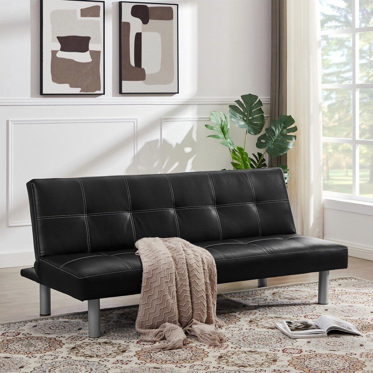 Modern design solid color PU leather Sofa Bed, convertible Sofa Bed, suitable for Living Room