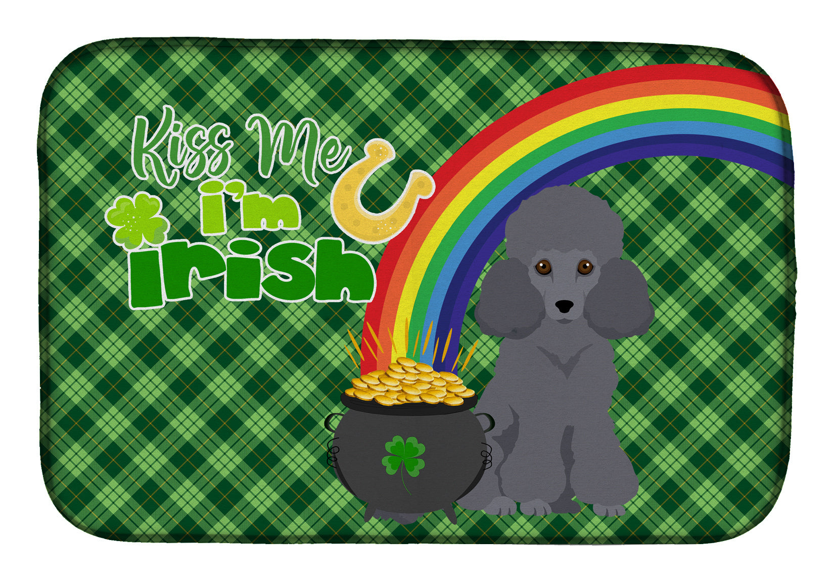 NEW Toy Grey Poodle St. Patrick's Day Dish Drying Mat Absorbent Dish Drying Mat Pad for Kitchen Counter Dish Drainer Mat for Countertop, 14 x 21", Multicolor