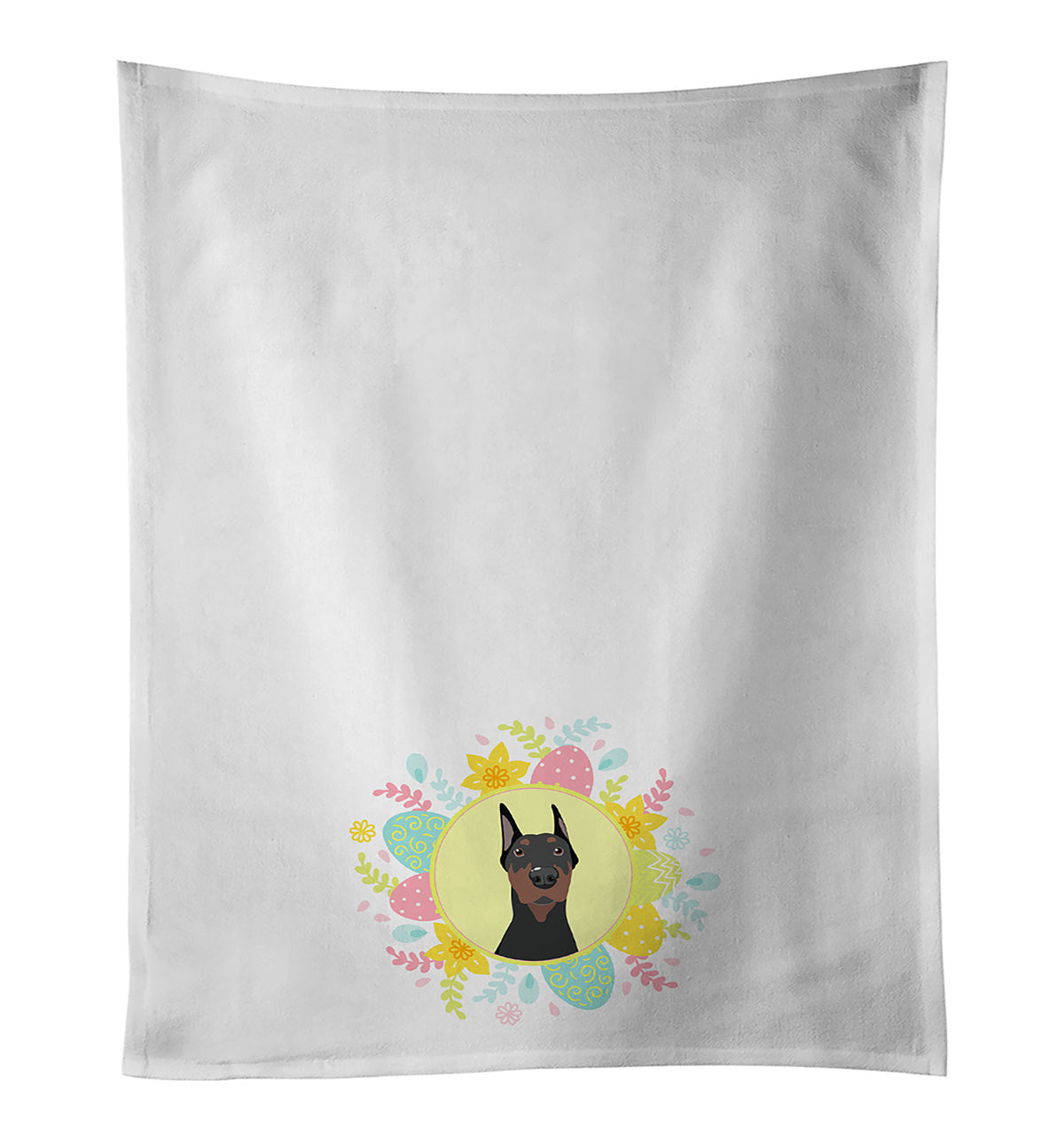 NEW Doberman Pinscher Black Cropped Ears Easter Kitchen Towel Set of 2 White Dish Towels Decorative Bathroom Hand towel for Hand, Face, Hair, Yoga, Tea, Dishcloth, 19 X 28", White