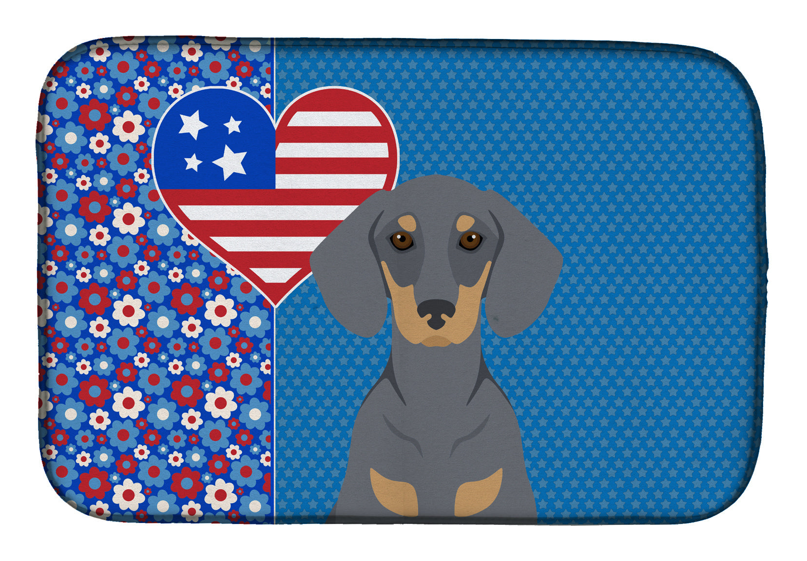 Blue and Tan Dachshund USA American Dish Drying Mat Absorbent Dish Drying Mat Pad for Kitchen Counter Dish Drainer Mat for Countertop, 14 x 21", Multicolor