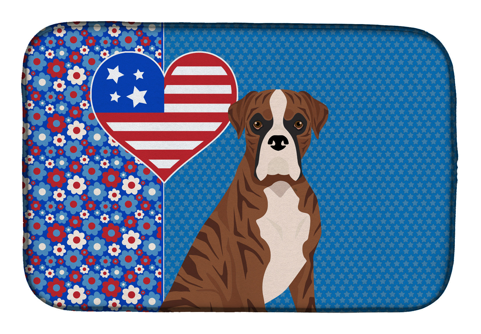 Natural Eared Red Brindle Boxer USA American Dish Drying Mat Absorbent Dish Drying Mat Pad for Kitchen Counter Dish Drainer Mat for Countertop, 14 x 21", Multicolor