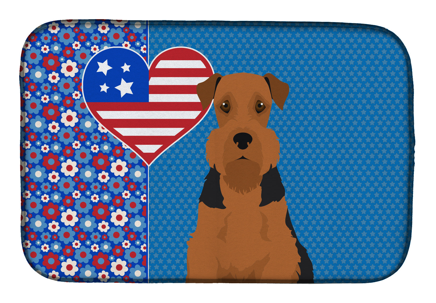 Black and Tan Airedale Terrier USA American Dish Drying Mat Absorbent Dish Drying Mat Pad for Kitchen Counter Dish Drainer Mat for Countertop, 14 x 21", Multicolor