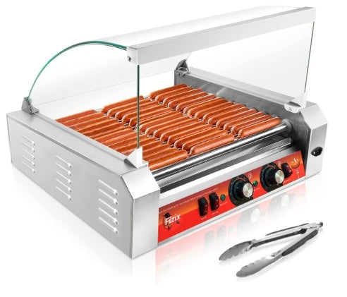 1670w Hot Dog Rollers,11 Rollers 30 Hotdog Roller Grill,Stainless Steel Hot Dog Machine With Dust Cover,Hot Dog Roller Machine With Dual Temp Control And Led Light/Detachable Drip Tray