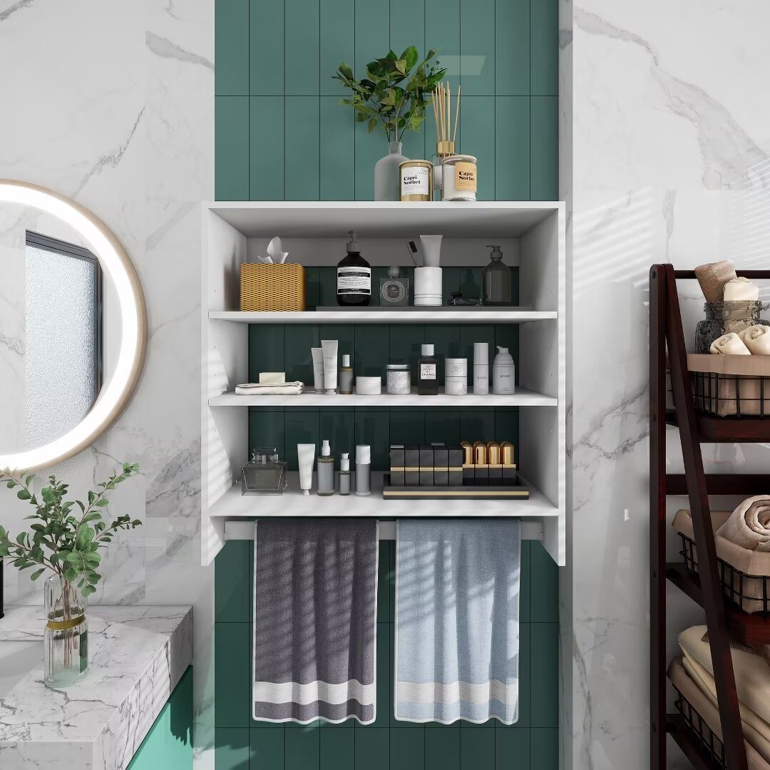 31.2"H Livelylodge Wooden Modular Closet Strorage :Closet Organizer Modern Open Wardrobe Closet System with Hanging rod and 3 Shelves for Bathroom White Finish for All Ages