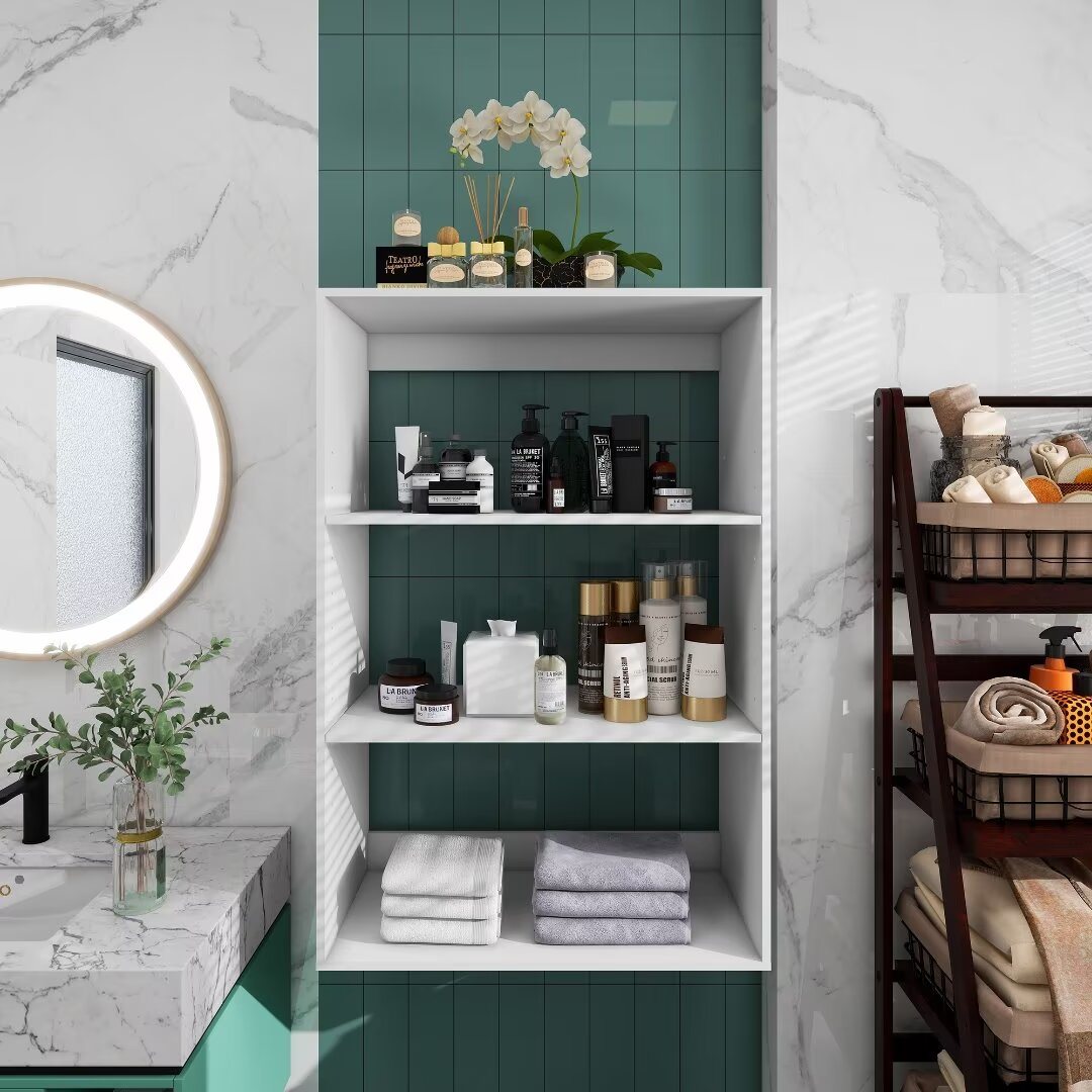 46.8"H Livelylodge Wooden Modular Closet Strorage :Closet Organizer Modern Open Wardrobe Closet System with 3 Shelves for Bathroom White Finish for All Ages