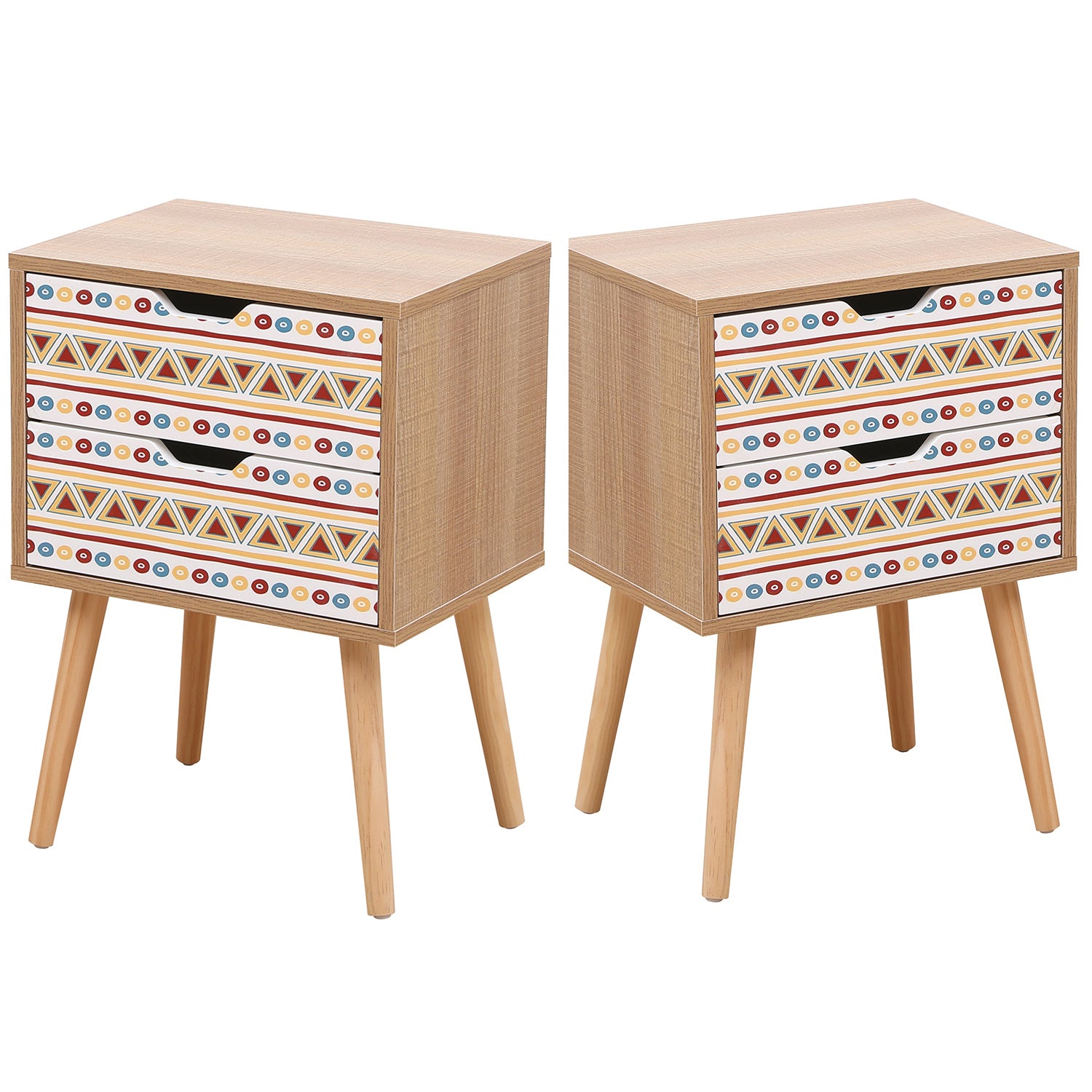 End Side Table Nightstand with Storage Drawer, Living Room Bedroom Furniture, Double Drawer Nightstand (Bohemian)