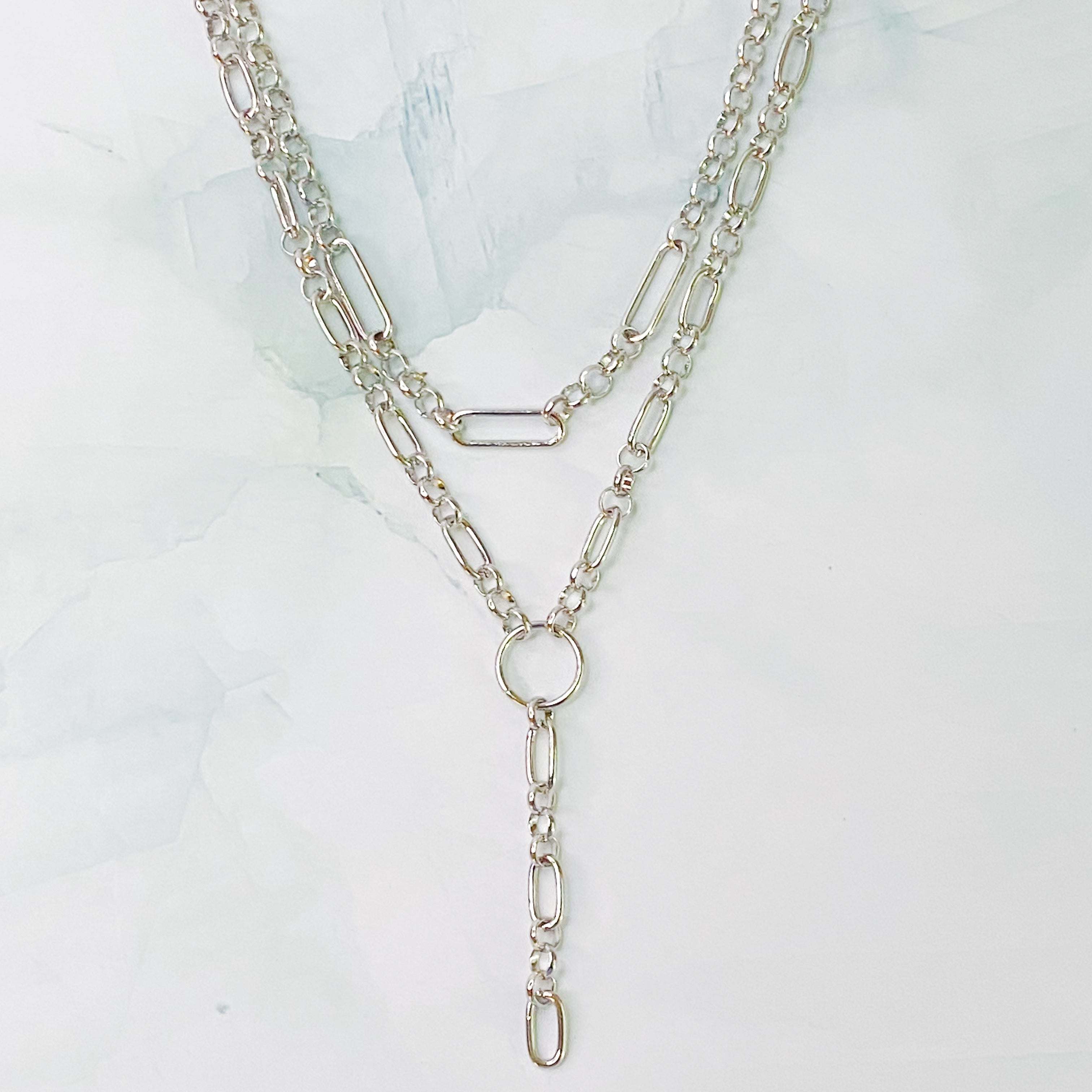T Drop Layered Chain Necklace