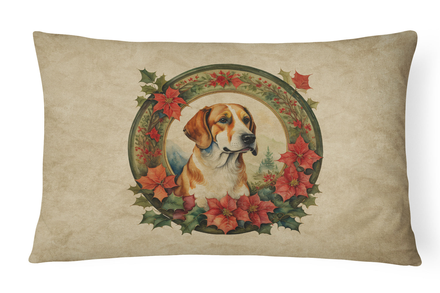 Christmas Flowers Frame Throw Pillow Throw Pillow for Indoor Couch Bed Outdoor Patio Washable, English Foxhound 2358,12Hx16W