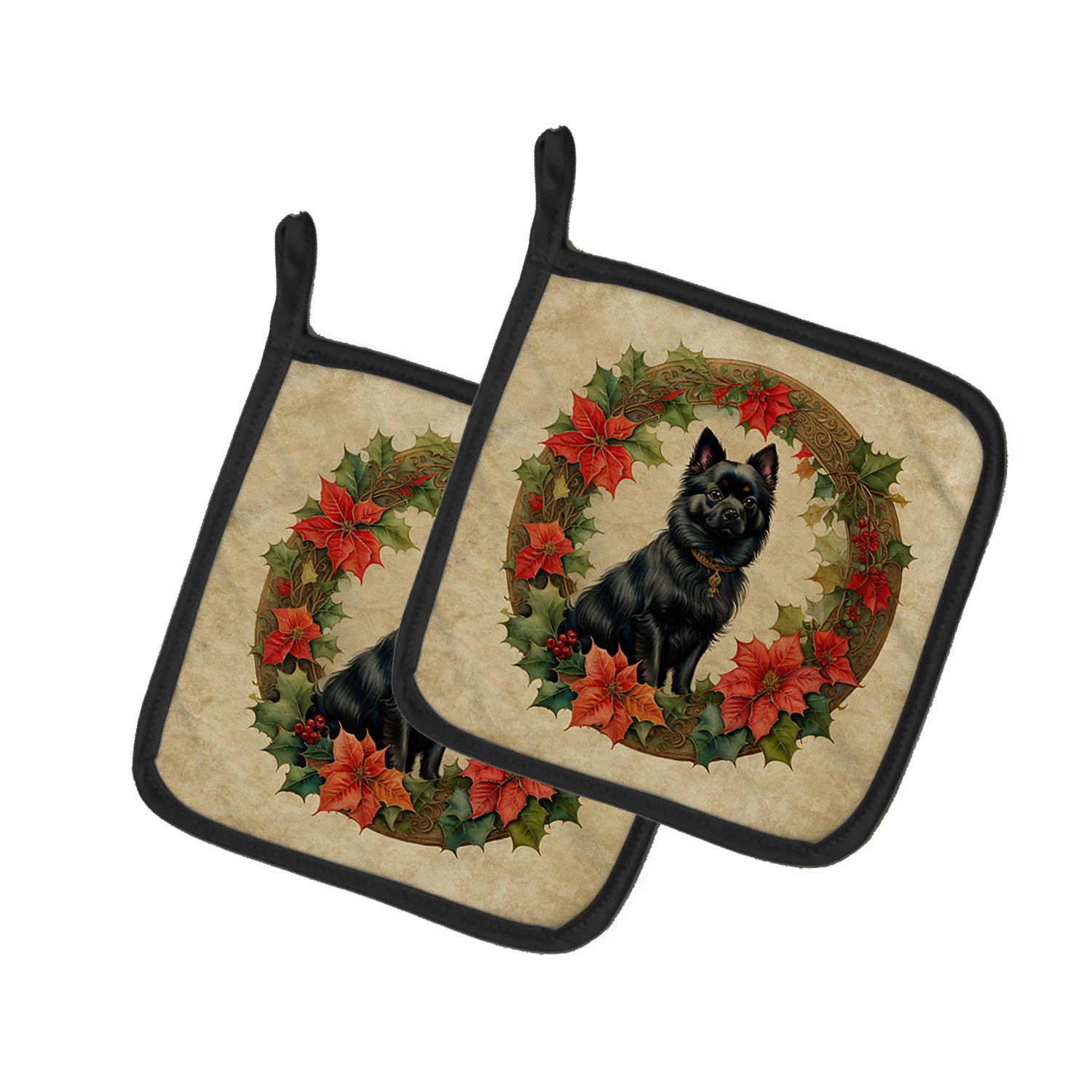 German Spitz Christmas Flowers Pair of Pot Holders Kitchen Heat Resistant Pot Holders Sets Oven Hot Pads for Cooking Baking BBQ, 7 1/2 x 7 1/2