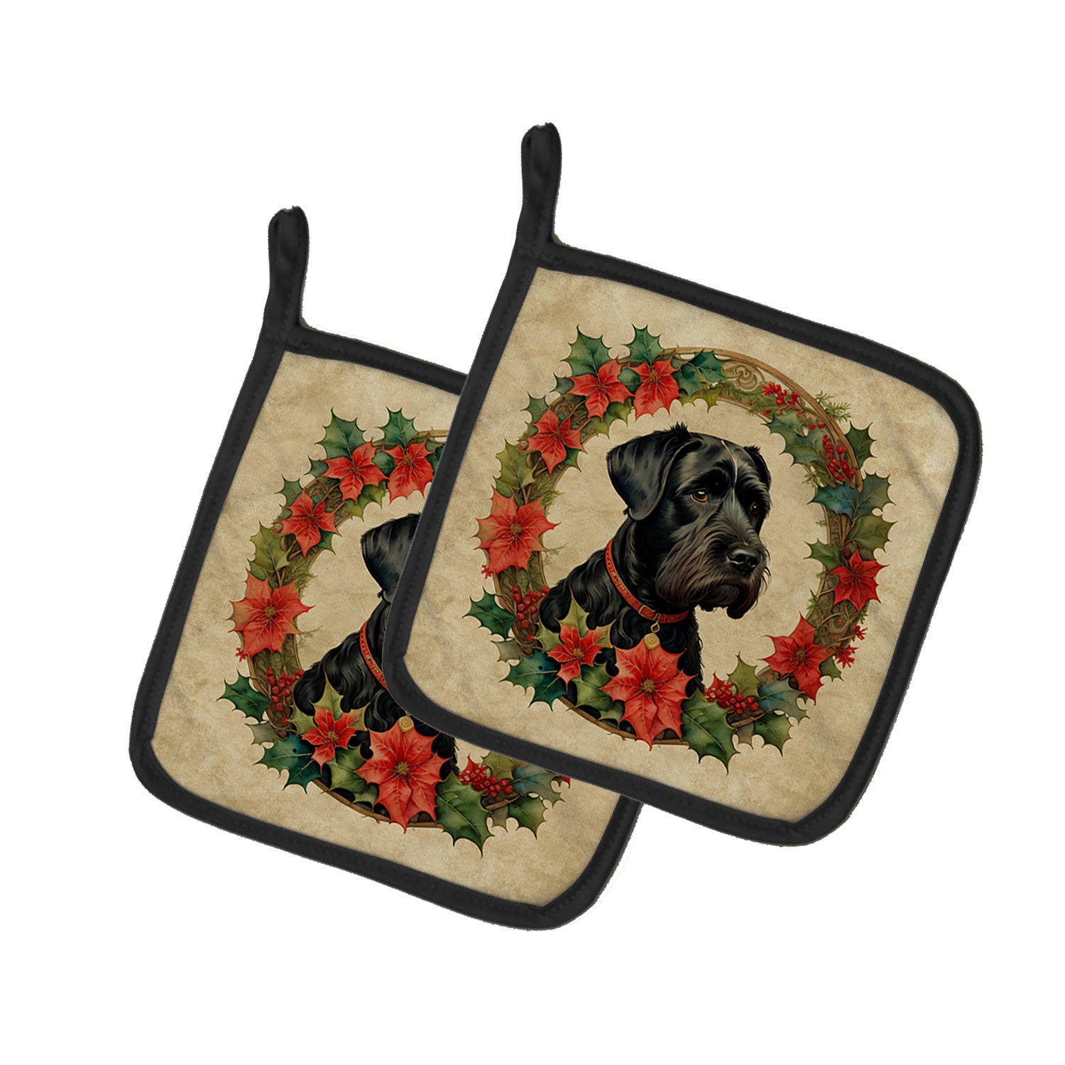 Giant Schnauzer Christmas Flowers Pair of Pot Holders Kitchen Heat Resistant Pot Holders Sets Oven Hot Pads for Cooking Baking BBQ, 7 1/2 x 7 1/2