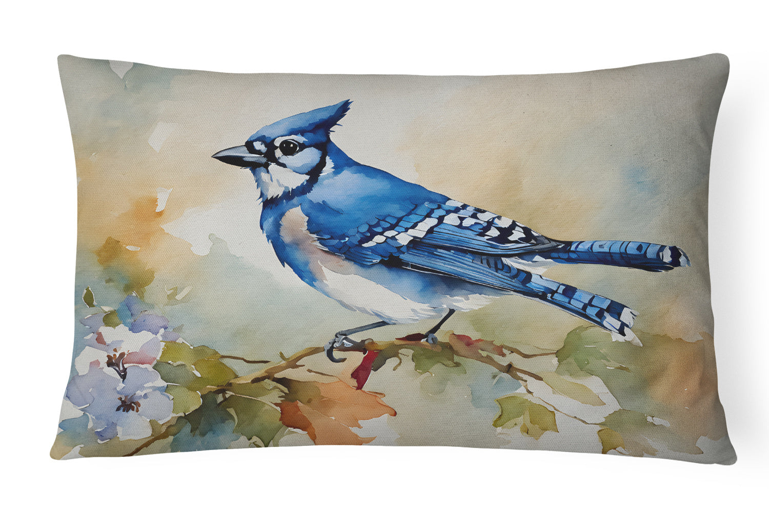 Watercolor Birds Throw Pillow Throw Pillow for Indoor Couch Bed Outdoor Patio Washable, Blue Jay 3184,12Hx16W