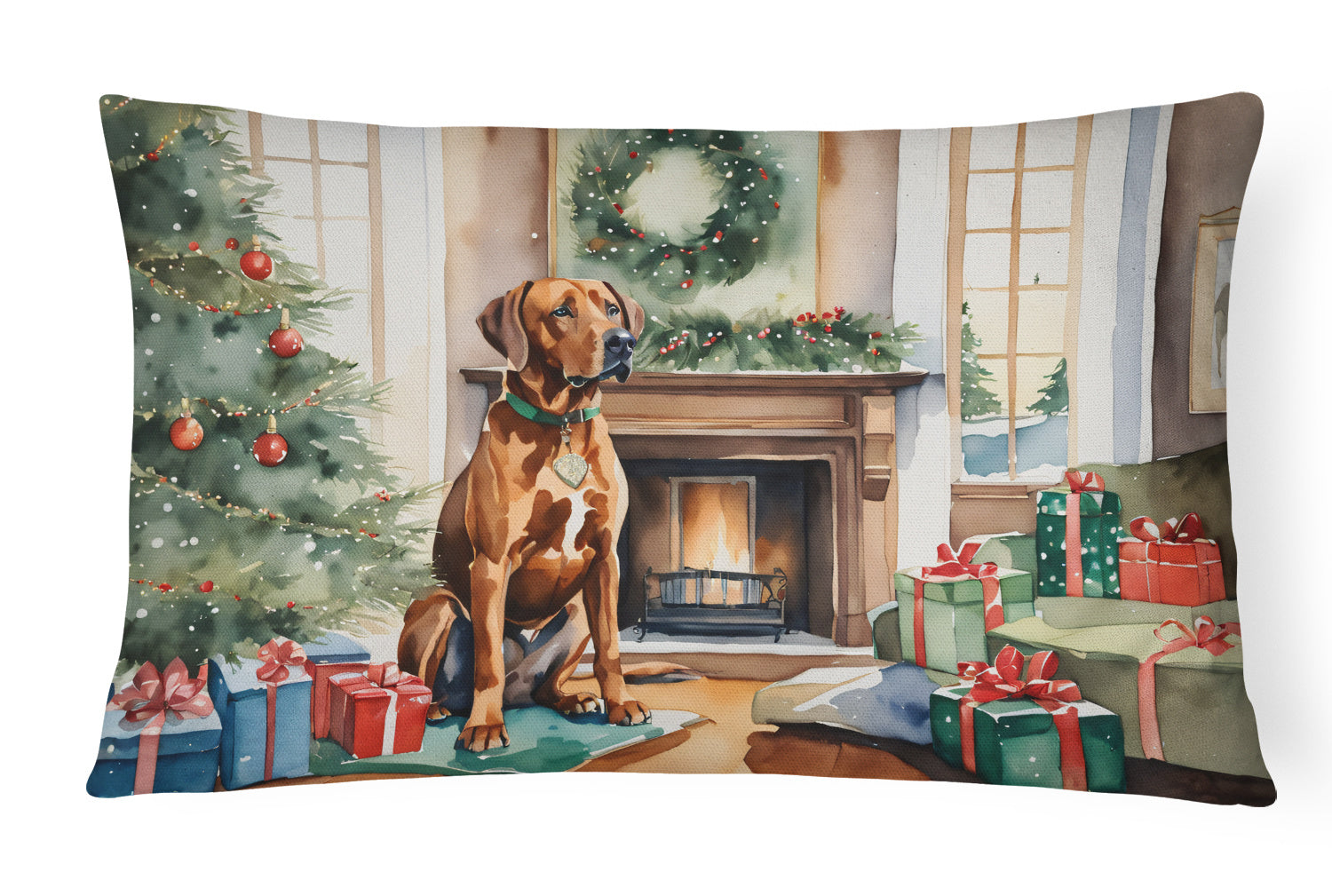 Cozy Christmas Throw Pillow Throw Pillow for Indoor Couch Bed Outdoor Patio Washable, Rhodesian Ridgeback 2735,12Hx16W