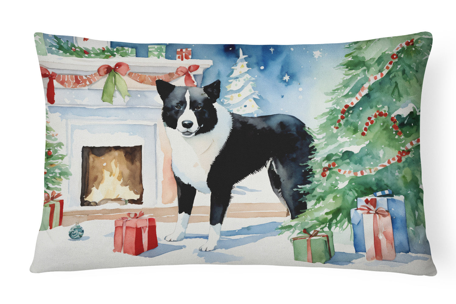 Cozy Christmas Throw Pillow Throw Pillow for Indoor Couch Bed Outdoor Patio Washable, Karelian Bear Dog 2688,12Hx16W