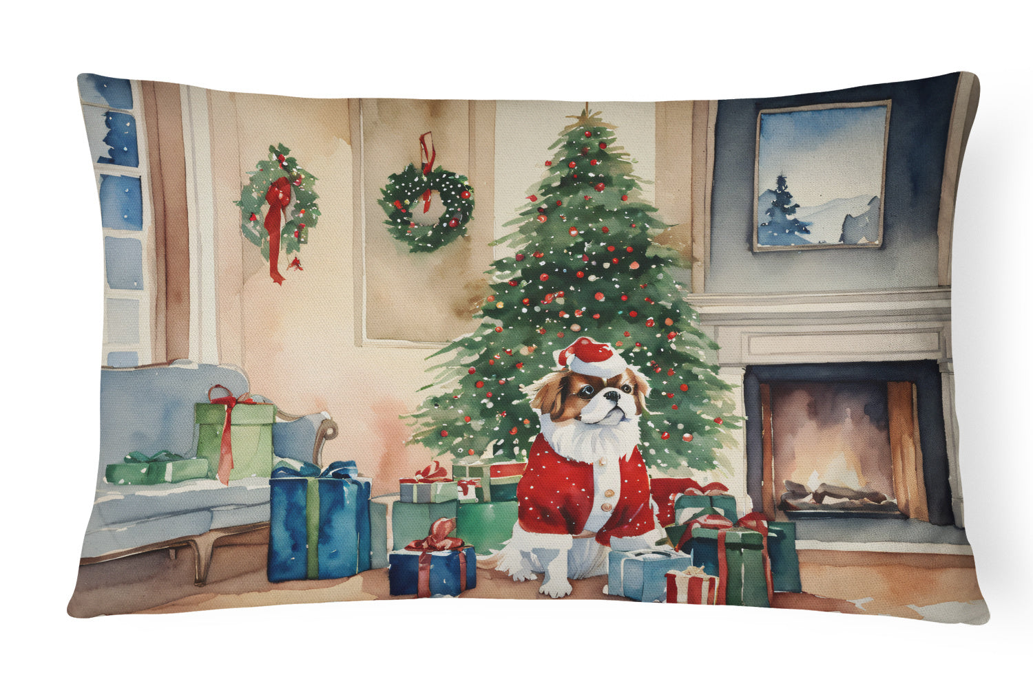 Cozy Christmas Throw Pillow Throw Pillow for Indoor Couch Bed Outdoor Patio Washable, Japanese Chin 2684,12Hx16W