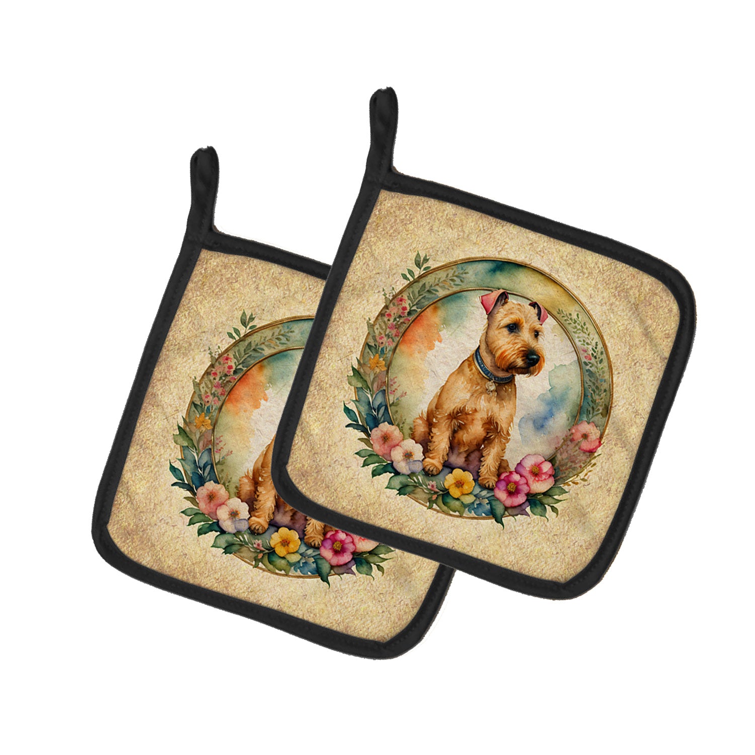 Lakeland Terrier and Flowers Pair of Pot Holders Kitchen Heat Resistant Pot Holders Sets Oven Hot Pads for Cooking Baking BBQ, 7 1/2 x 7 1/2