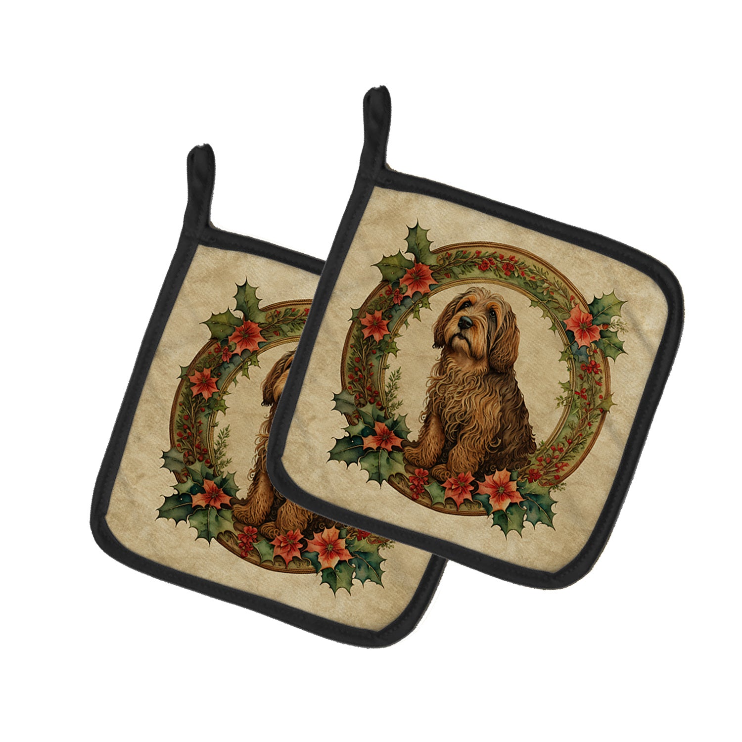 Otterhound Christmas Flowers Pair of Pot Holders Kitchen Heat Resistant Pot Holders Sets Oven Hot Pads for Cooking Baking BBQ, 7 1/2 x 7 1/2