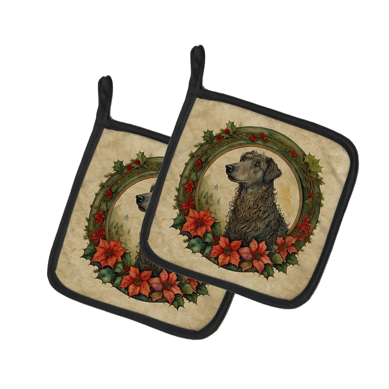 Scottish Deerhound Christmas Flowers Pair of Pot Holders Kitchen Heat Resistant Pot Holders Sets Oven Hot Pads for Cooking Baking BBQ, 7 1/2 x 7 1/2