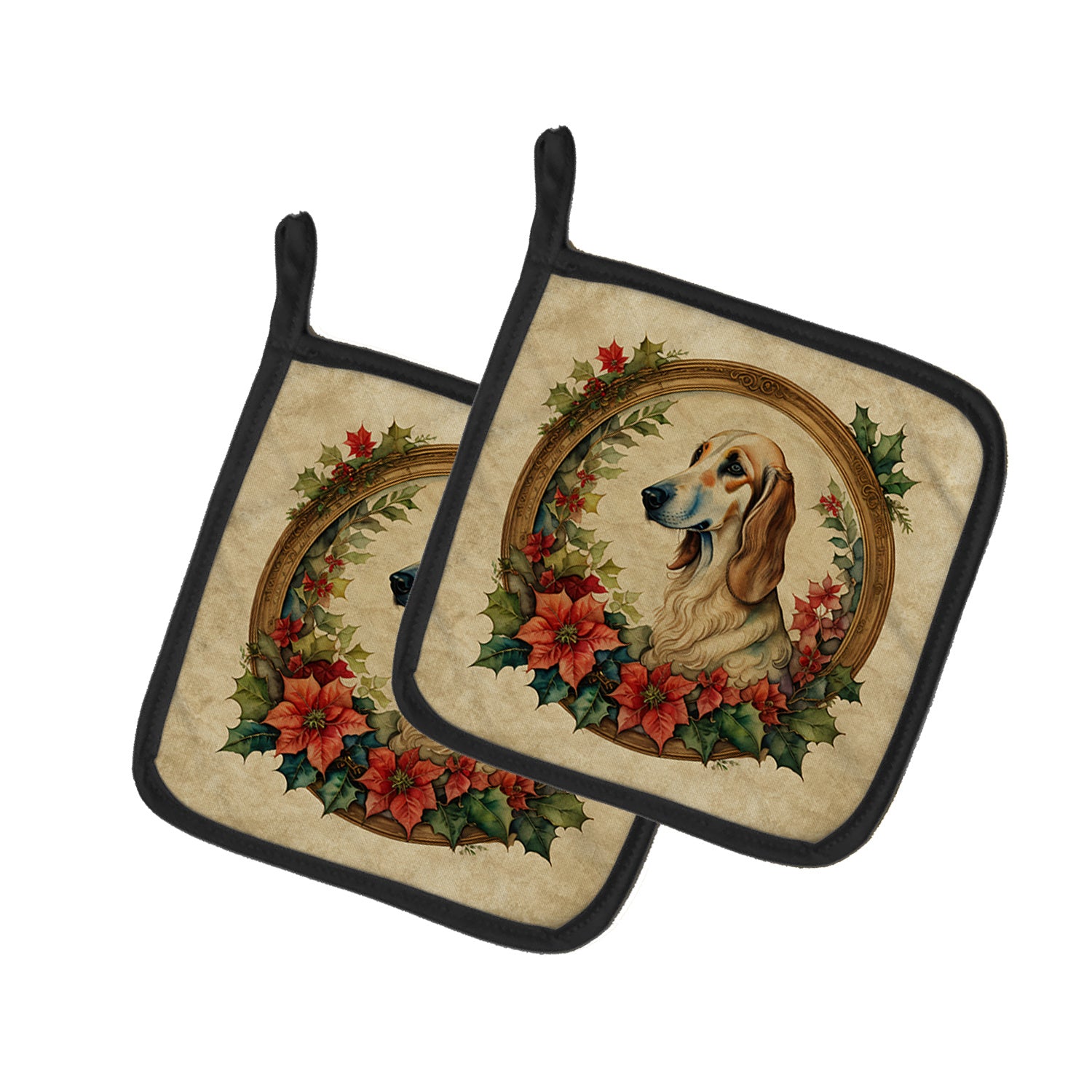 Saluki Christmas Flowers Pair of Pot Holders Kitchen Heat Resistant Pot Holders Sets Oven Hot Pads for Cooking Baking BBQ, 7 1/2 x 7 1/2