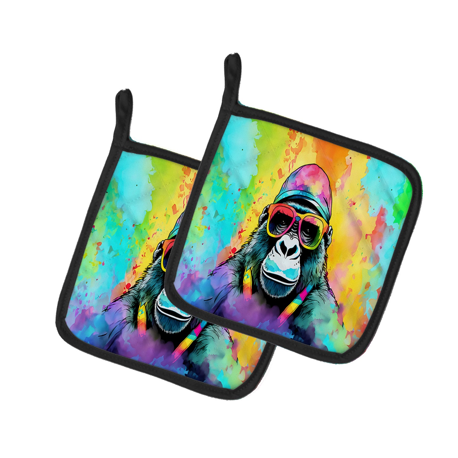 NEW Hippie Animal Gorilla Pair of Pot Holders Kitchen Heat Resistant Pot Holders Sets Oven Hot Pads for Cooking Baking BBQ, 7 1/2 x 7 1/2