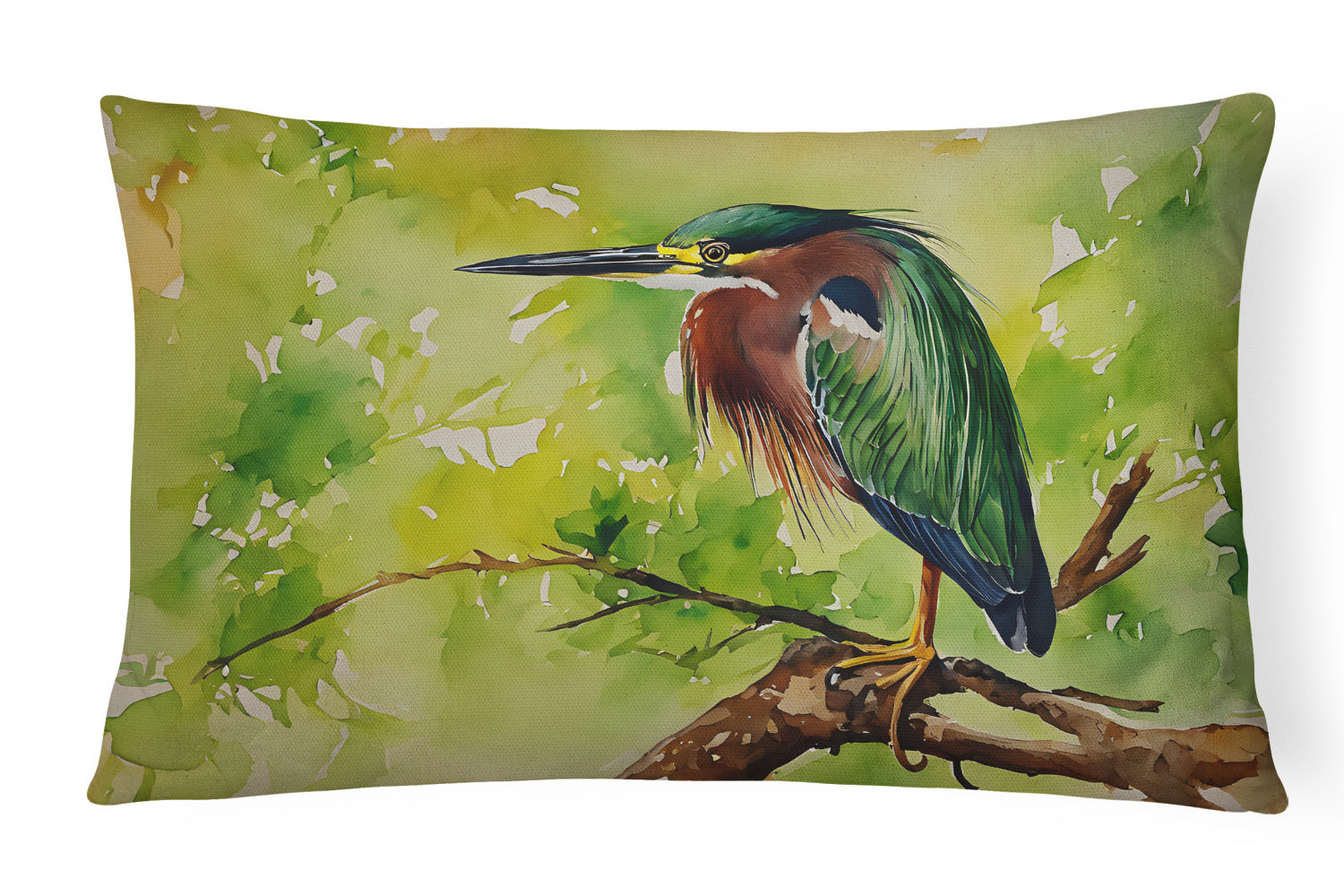 Watercolor Birds Throw Pillow Throw Pillow for Indoor Couch Bed Outdoor Patio Washable, Green Heron 3228,12Hx16W