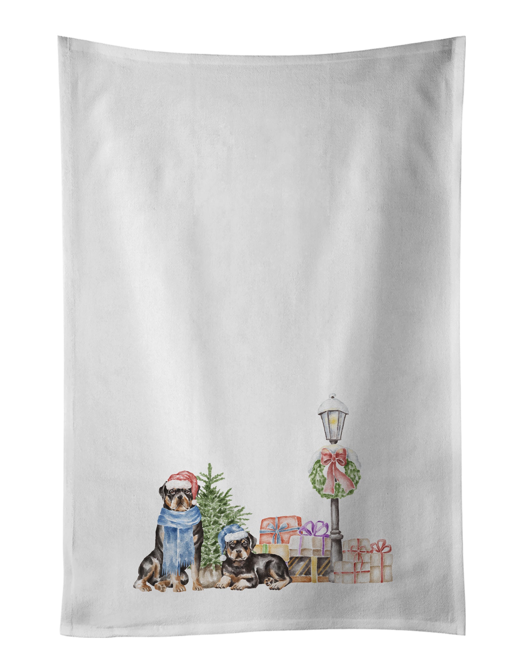 NEW Rottweiler Duo with Christmas Wonderland Kitchen Towel Set of 2 White Dish Towels Decorative Bathroom Hand towel for Hand, Face, Hair, Yoga, Tea, Dishcloth, 19 X 28", White