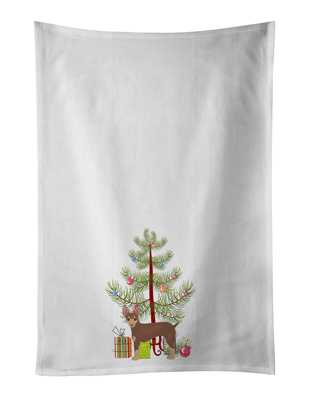 NEW Miniature Fox Terrier Christmas Tree Kitchen Towel Set of 2 White Dish Towels Decorative Bathroom Hand towel for Hand, Face, Hair, Yoga, Tea, Dishcloth, 19 X 28", White