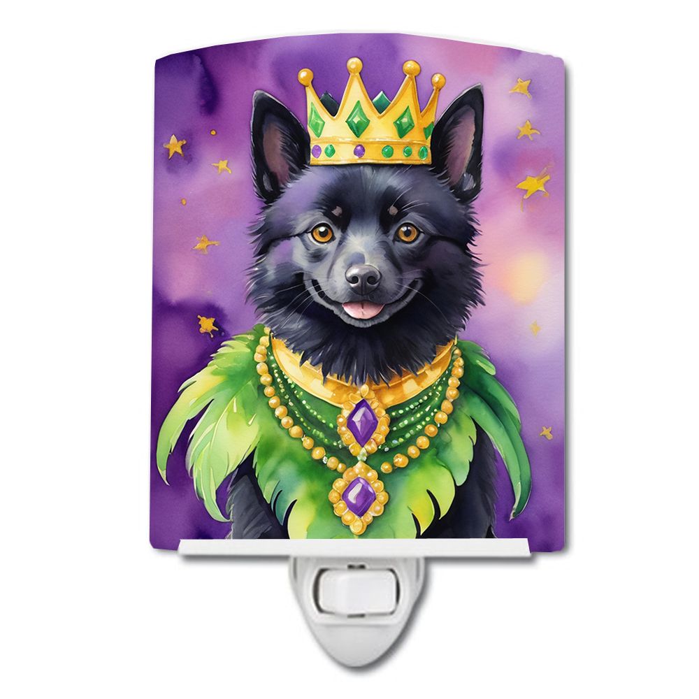NEW Schipperke King of Mardi Gras Ceramic Night Light Compact, UL-Certified, Ideal for Bedroom, Bathroom, Nursery, Hallway, Kitchen, 6x4x3, Multicolor