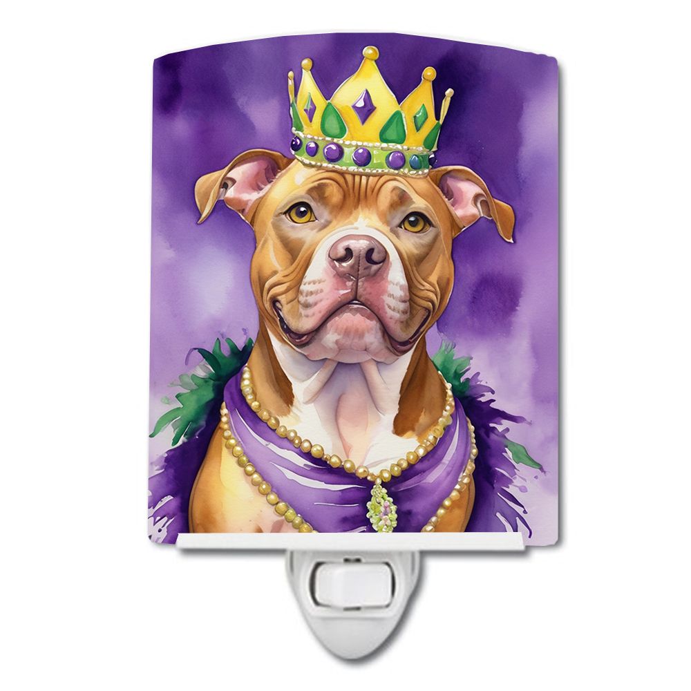 NEW Pit Bull Terrier King of Mardi Gras Ceramic Night Light Compact, UL-Certified, Ideal for Bedroom, Bathroom, Nursery, Hallway, Kitchen, 6x4x3, Multicolor