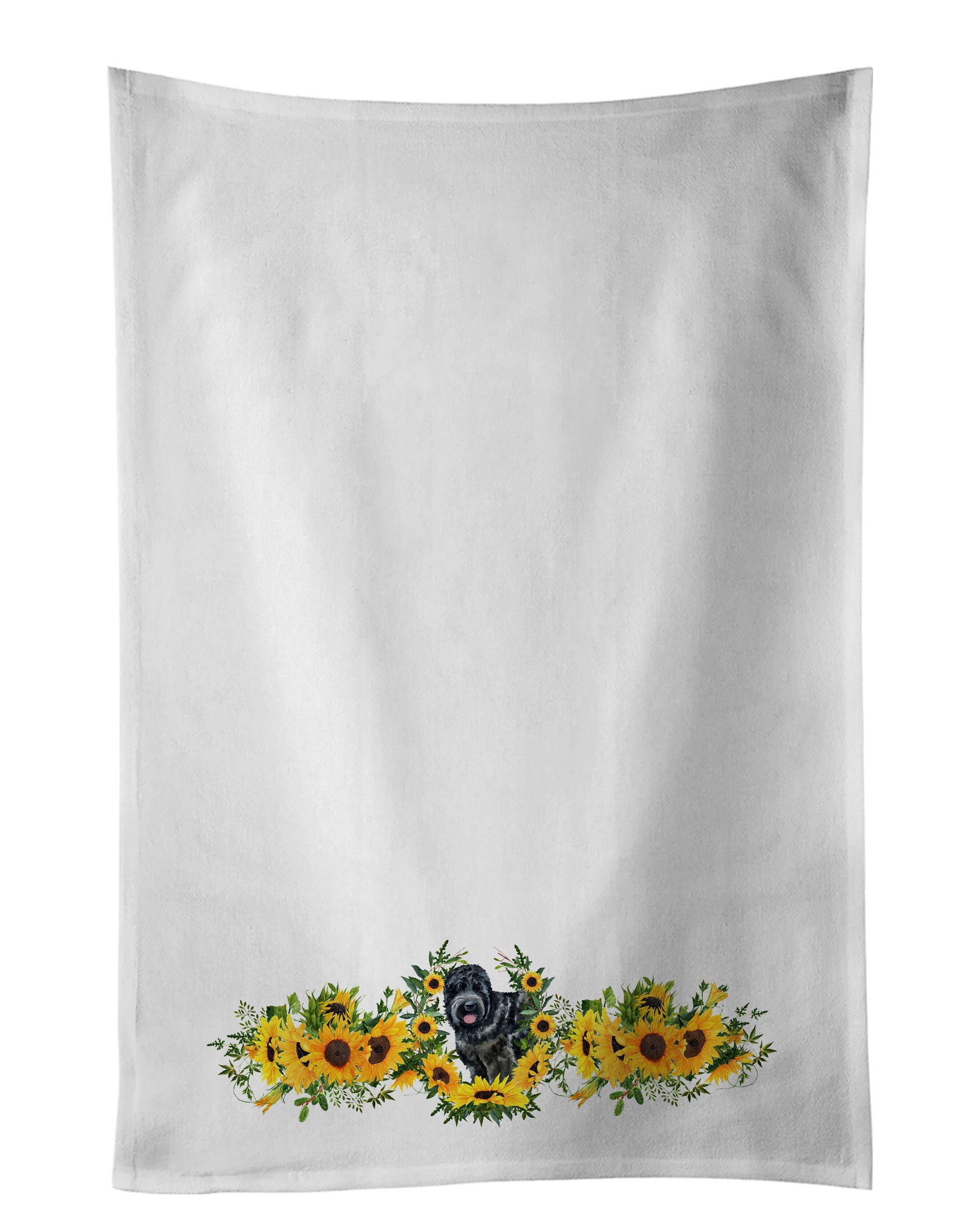 NEW Black Russian Terrier in Sunflowers Kitchen Towel Set of 2 White Dish Towels Decorative Bathroom Hand towel for Hand, Face, Hair, Yoga, Tea, Dishcloth, 19 X 28", White