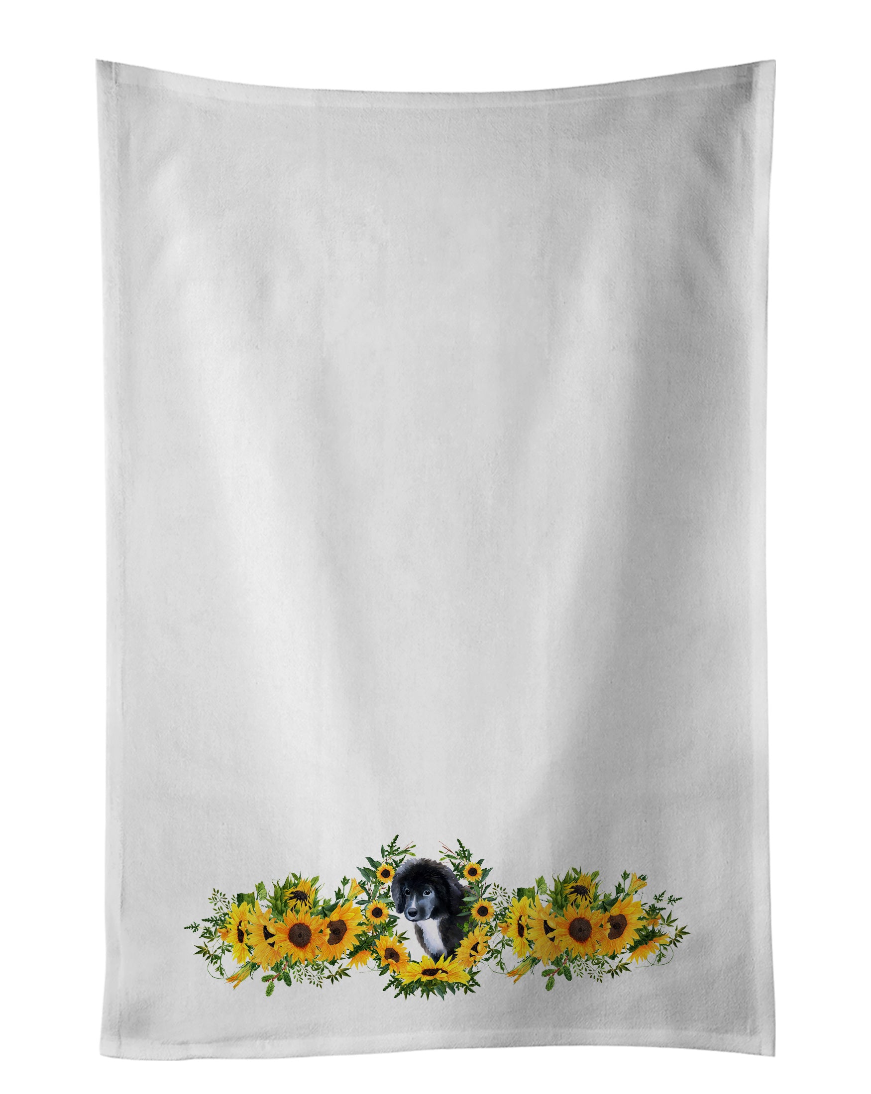 NEW Newfoundland Puppy in Sunflowers Kitchen Towel Set of 2 White Dish Towels Decorative Bathroom Hand towel for Hand, Face, Hair, Yoga, Tea, Dishcloth, 19 X 28", White