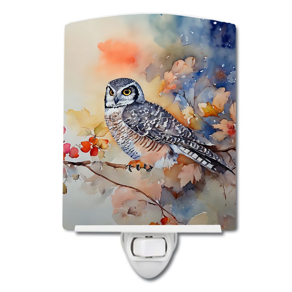 NEW Northern Hawk Owl Ceramic Night Light Compact, UL-Certified, Ideal for Bedroom, Bathroom, Nursery, Hallway, Kitchen, 6x4x3, Multicolor