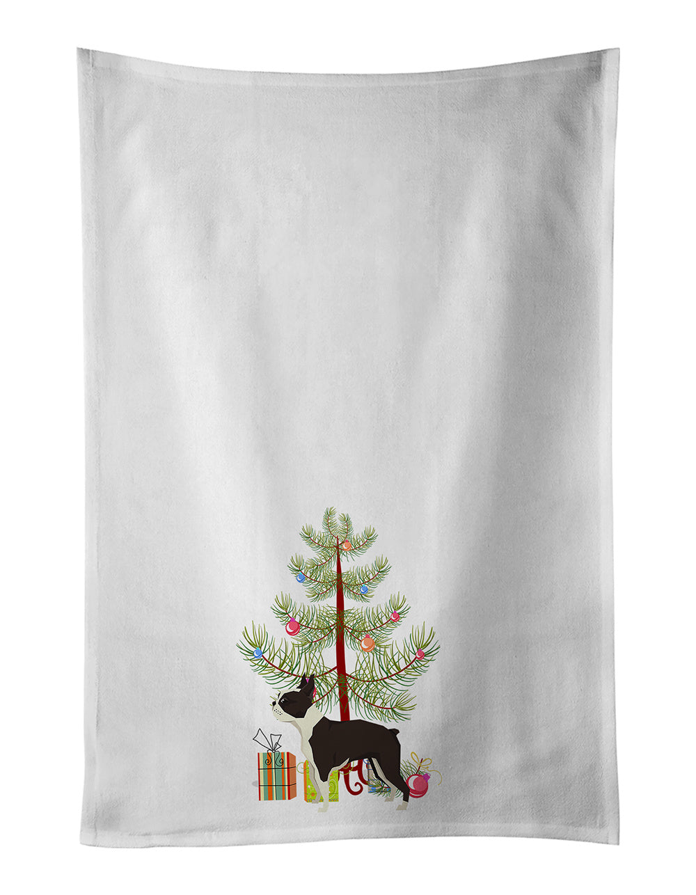 NEW Boston Terrier Christmas Tree Kitchen Towel Set of 2 White Dish Towels Decorative Bathroom Hand towel for Hand, Face, Hair, Yoga, Tea, Dishcloth, 19 X 28", White