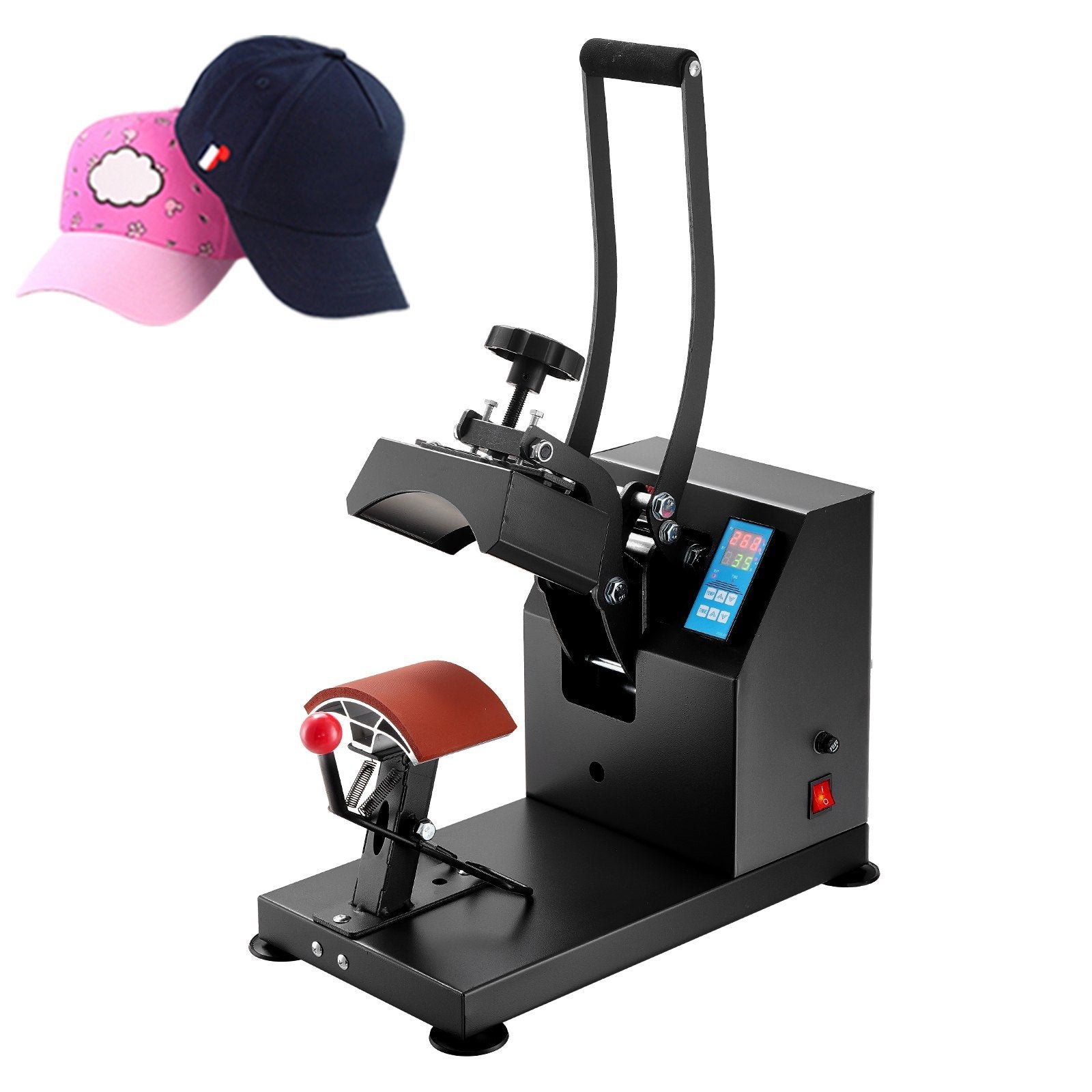 Heat Press 6x3.75Inch Curved Element Hat Press Clamshell Design Heat Press for Hats Rigid Steel Frame No Stick Digital LCD Timer and Temperature Control (6x3.75Inch Clamshell Design)