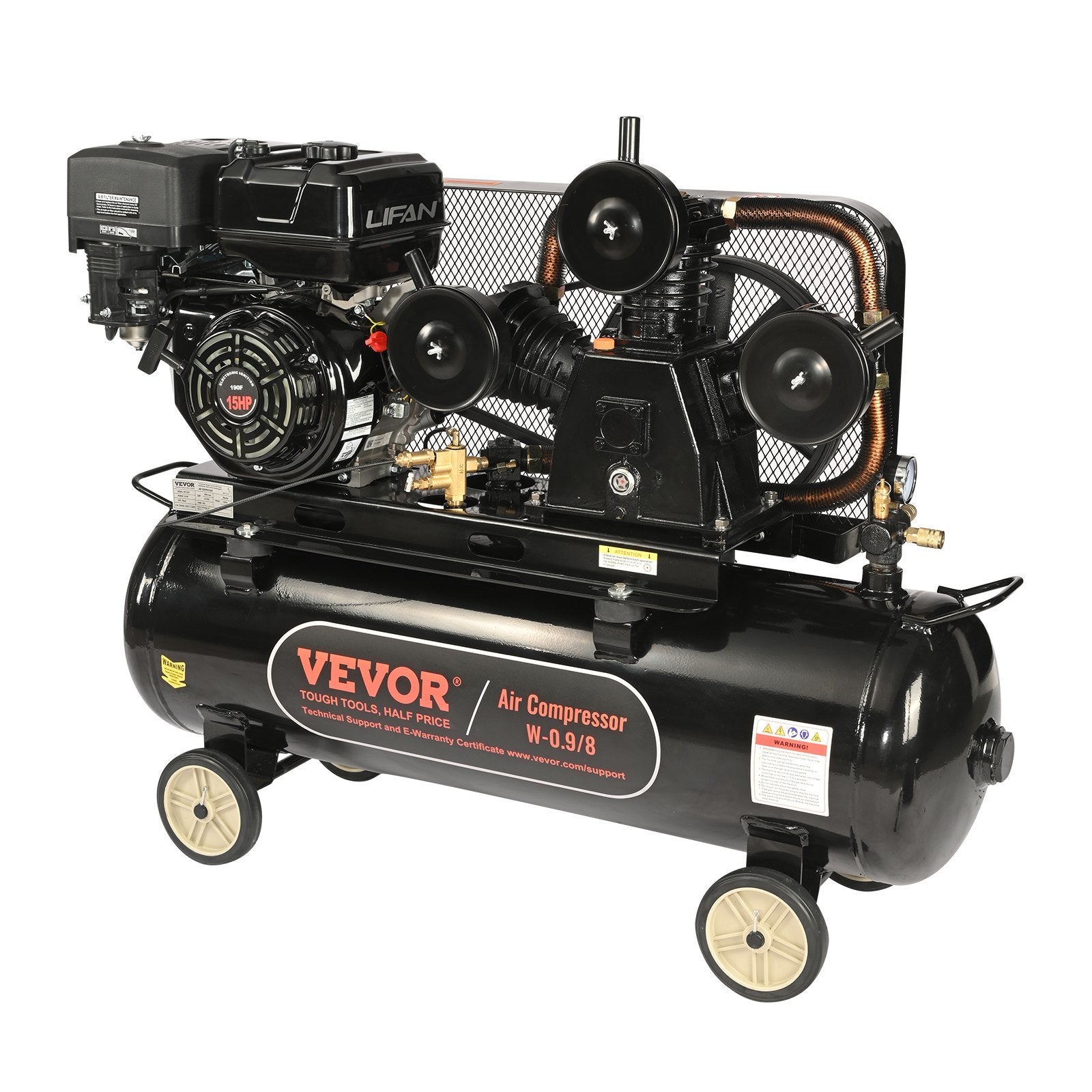 15HP Gas Powered Air Compressor, 30 Gallon Horizontal Air Compressor Tank, 33CFM@115PSI Gas Driven Piston Pump Air Compressed System with 115PSI Max Pressure for Construction Sites Workshop