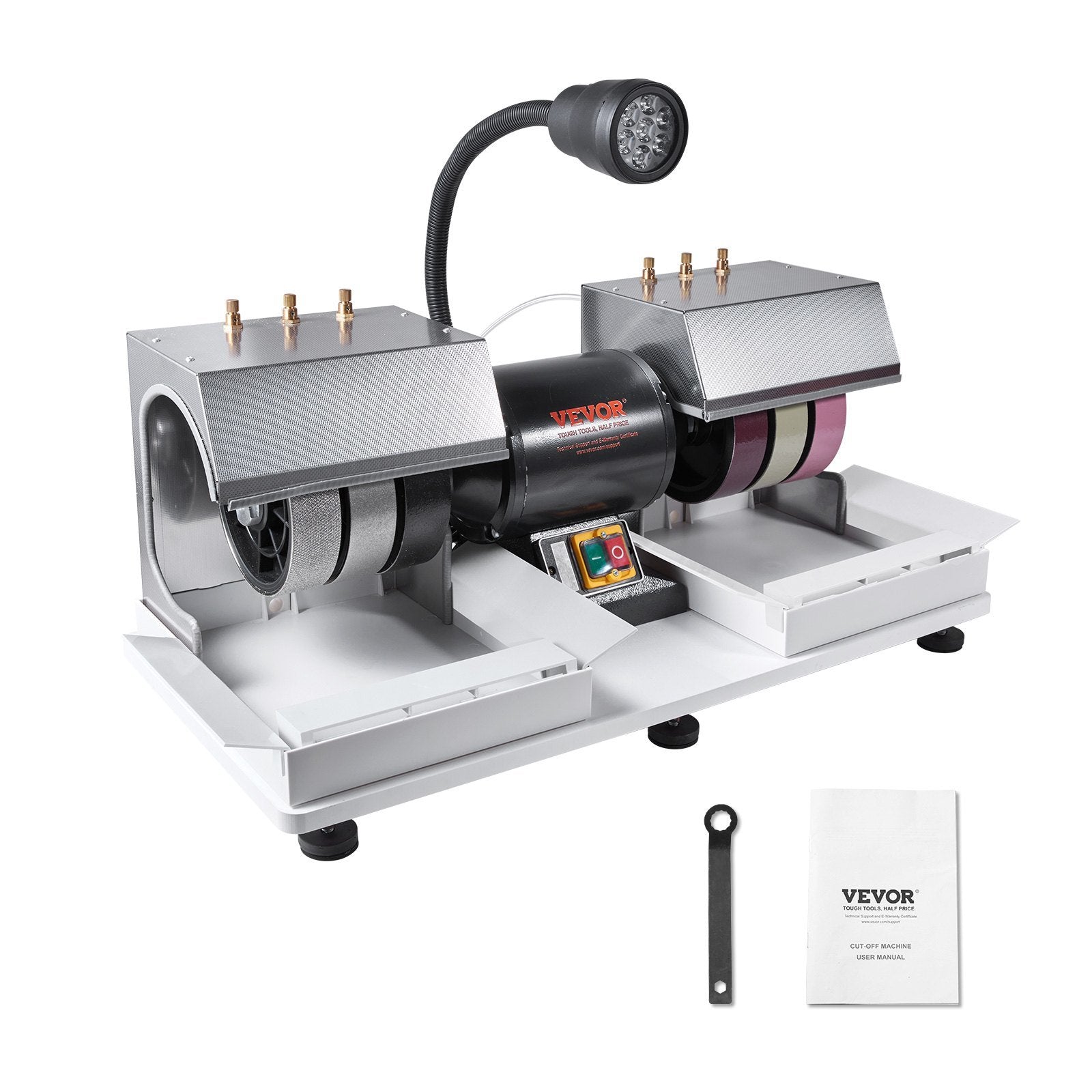 VEVOR Cabbing Machine, 6" 1/4HP 1800rpm Efficient, Lapidary Rock Grinder Polisher With Lamp & Water Pump, Gem Faceting Machine, Rock Grinding Machine for Gem Jade Stone, Create Cabochons for Necklaces